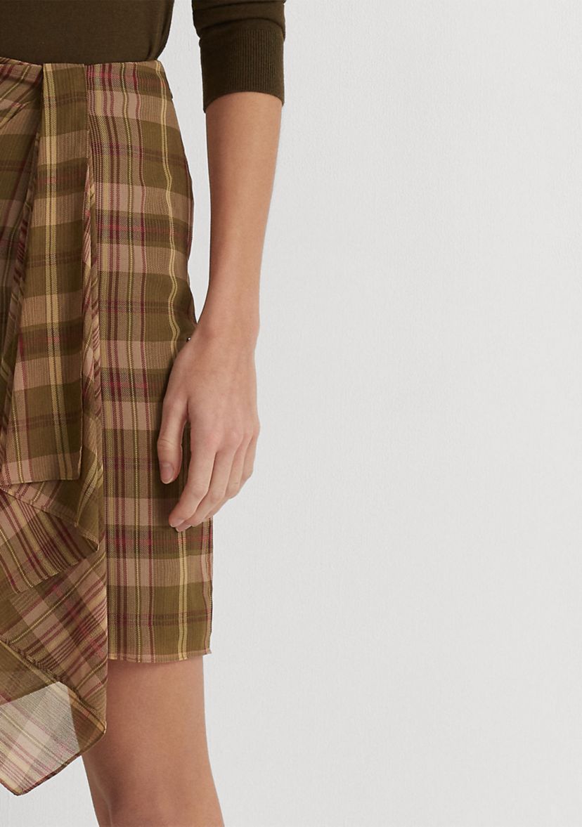 Plaid Ruffle-Trim Georgette Skirt