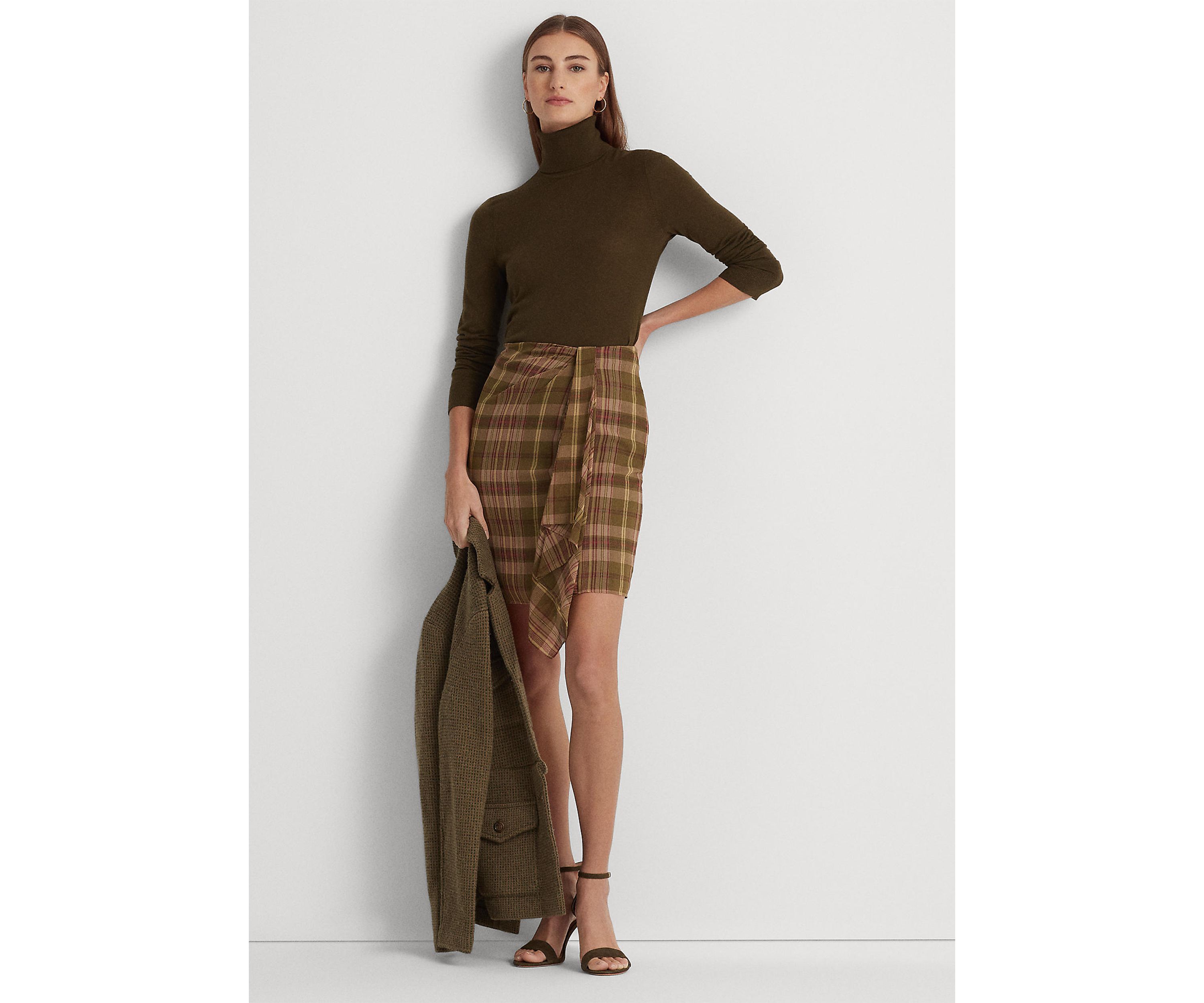 Plaid Ruffle-Trim Georgette Skirt
