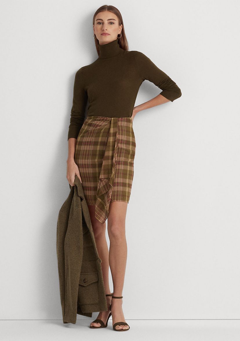 Plaid Ruffle-Trim Georgette Skirt