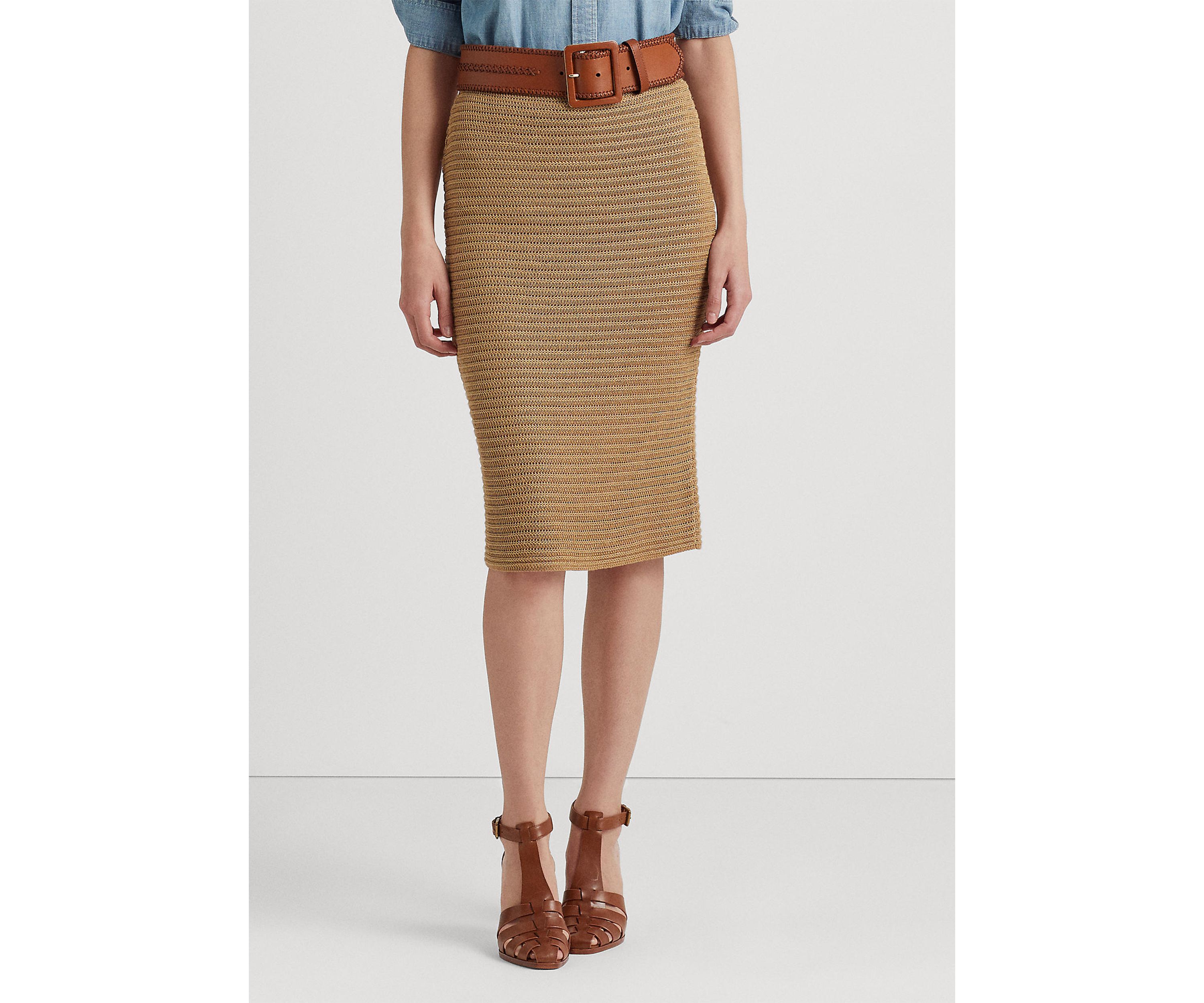 Metallic Cotton Blend Knit Pencil Skirt