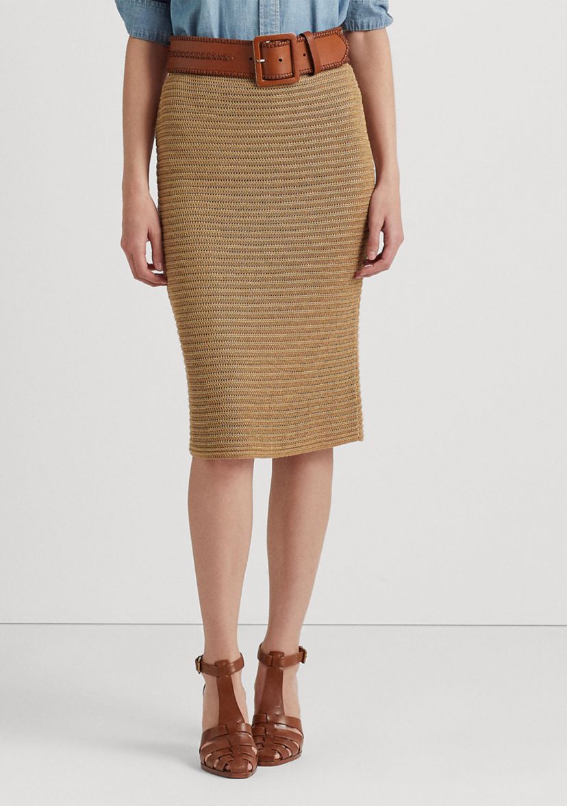 Metallic Cotton Blend Knit Pencil Skirt