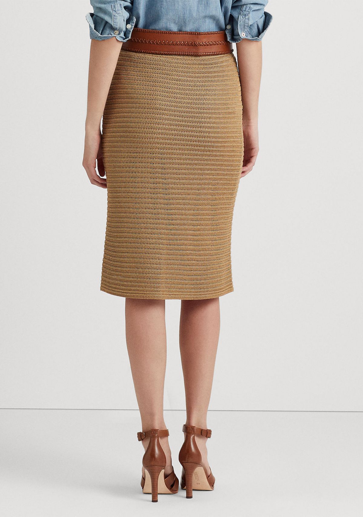 Metallic Cotton Blend Knit Pencil Skirt