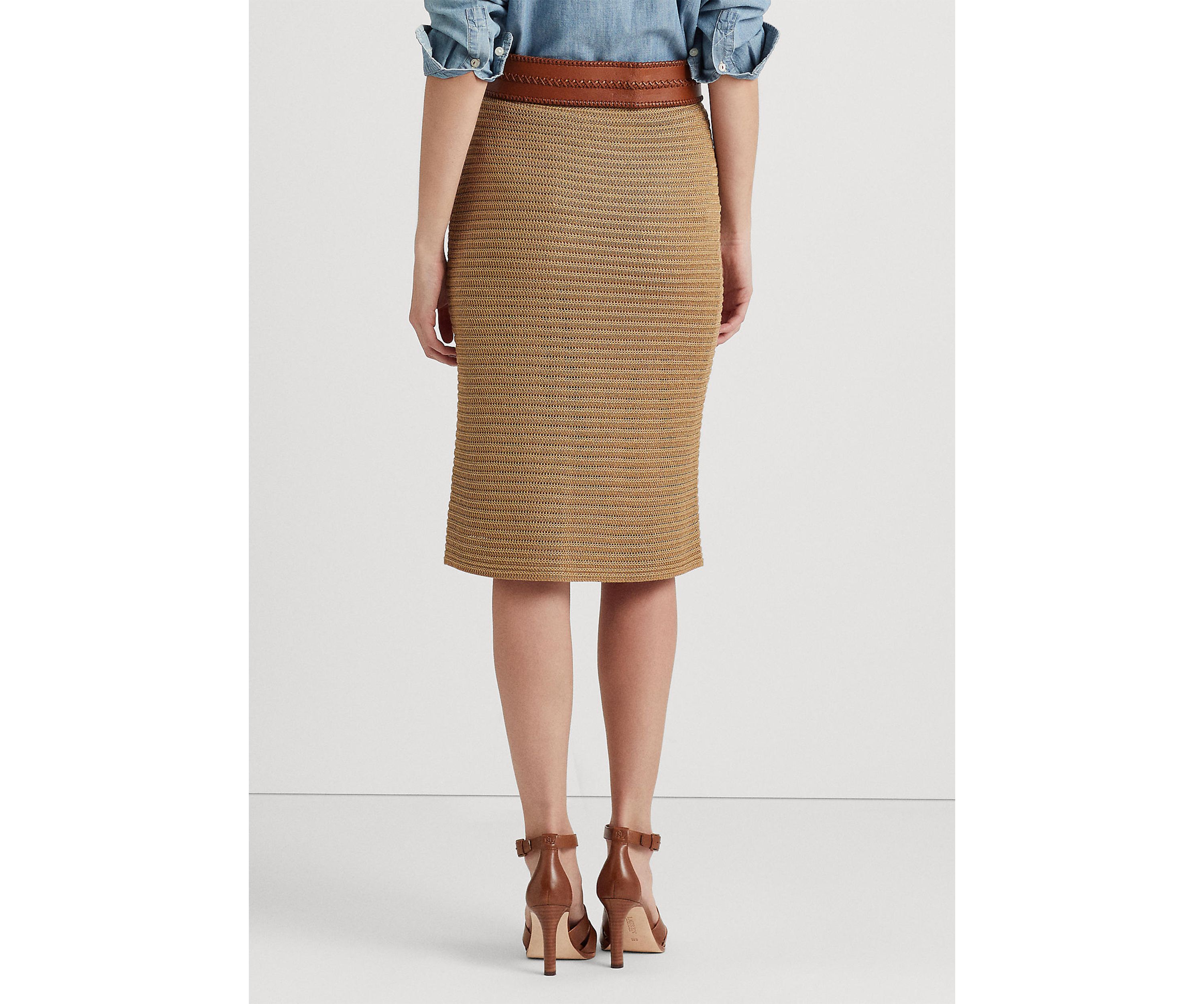 Metallic Cotton Blend Knit Pencil Skirt