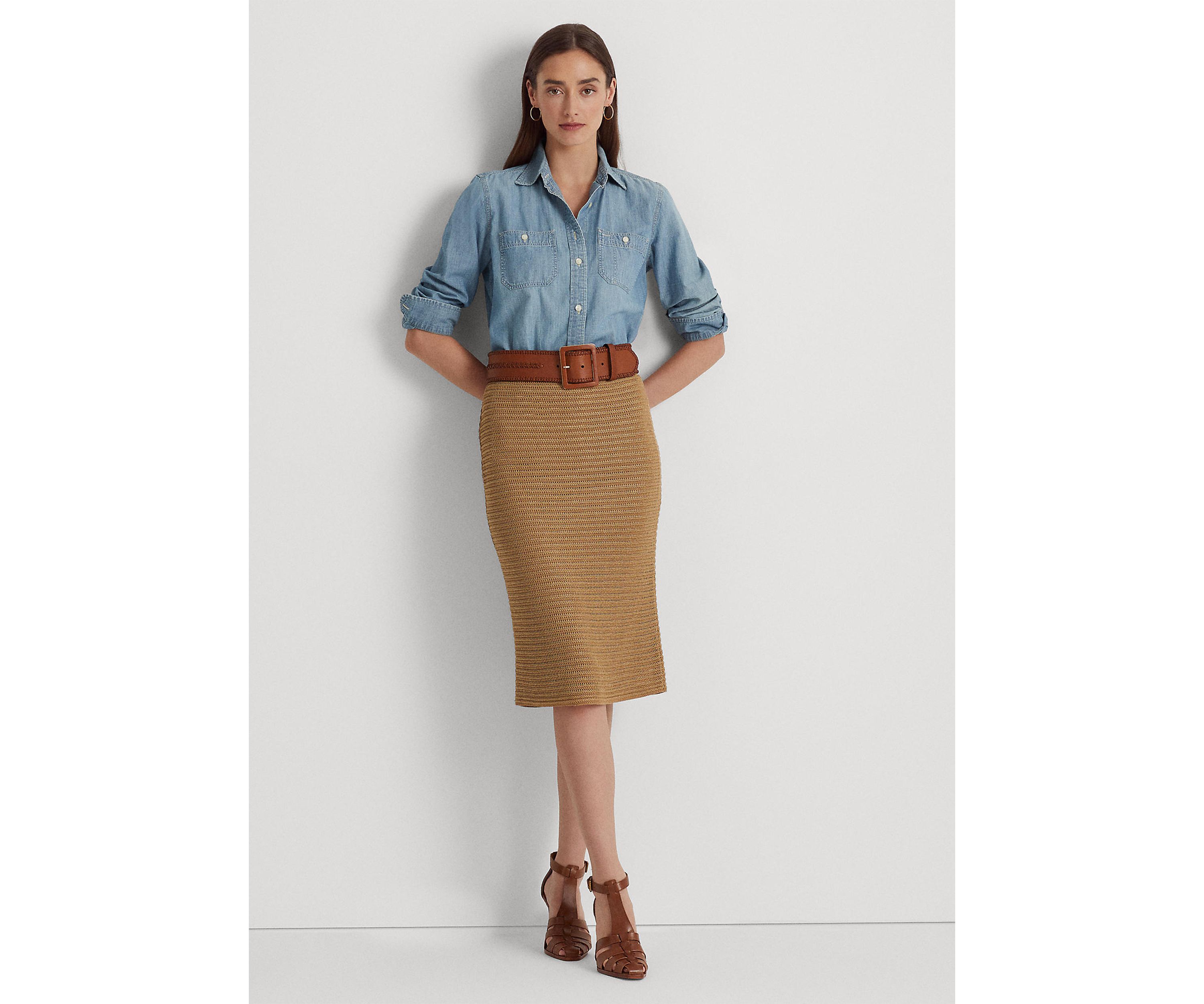 Metallic Cotton Blend Knit Pencil Skirt