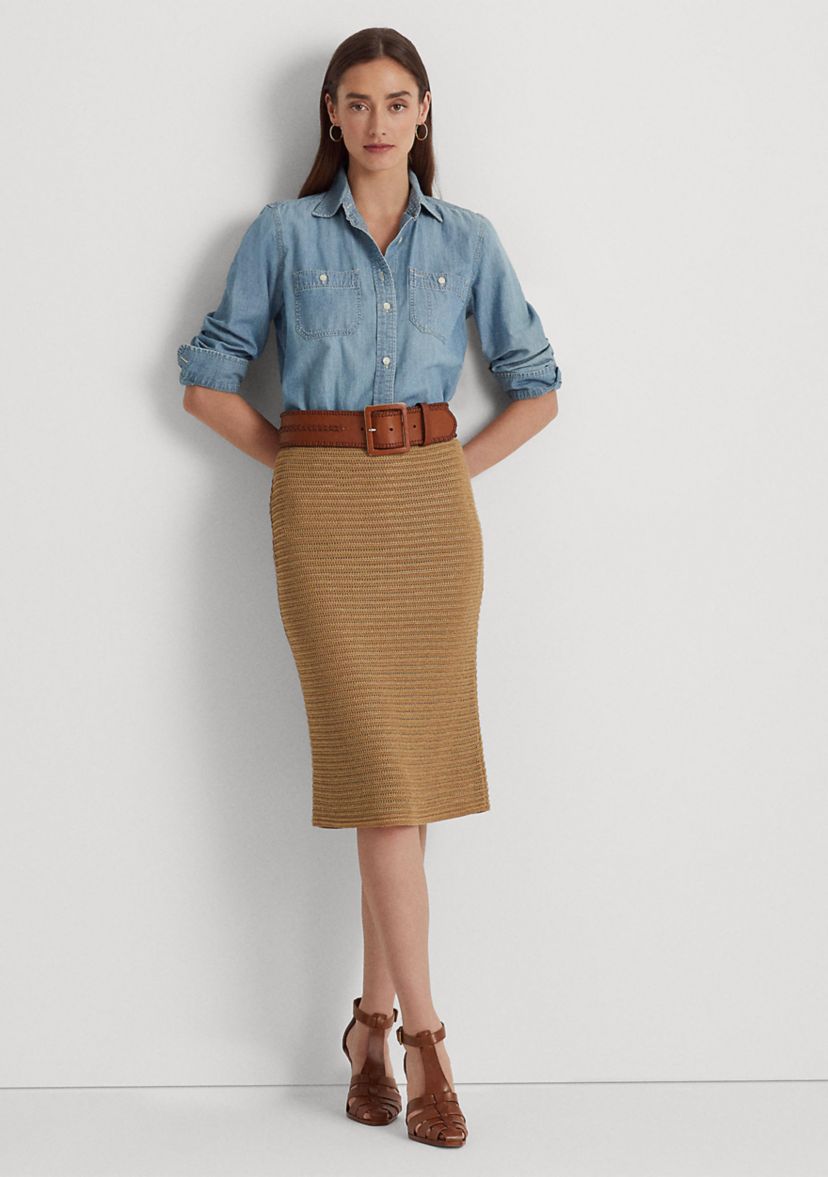 Metallic Cotton Blend Knit Pencil Skirt