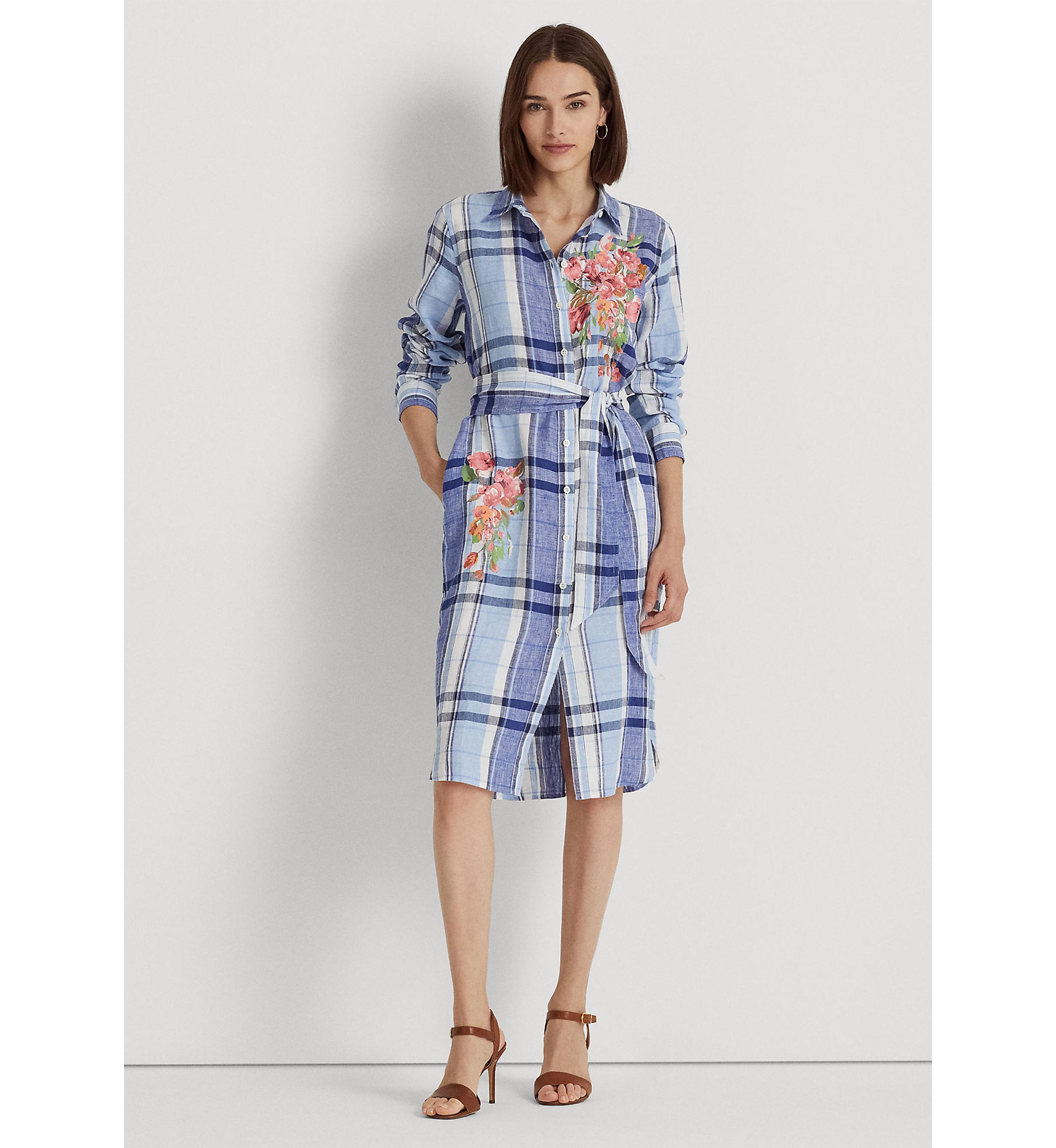 Floral & Plaid Linen Shirtdress