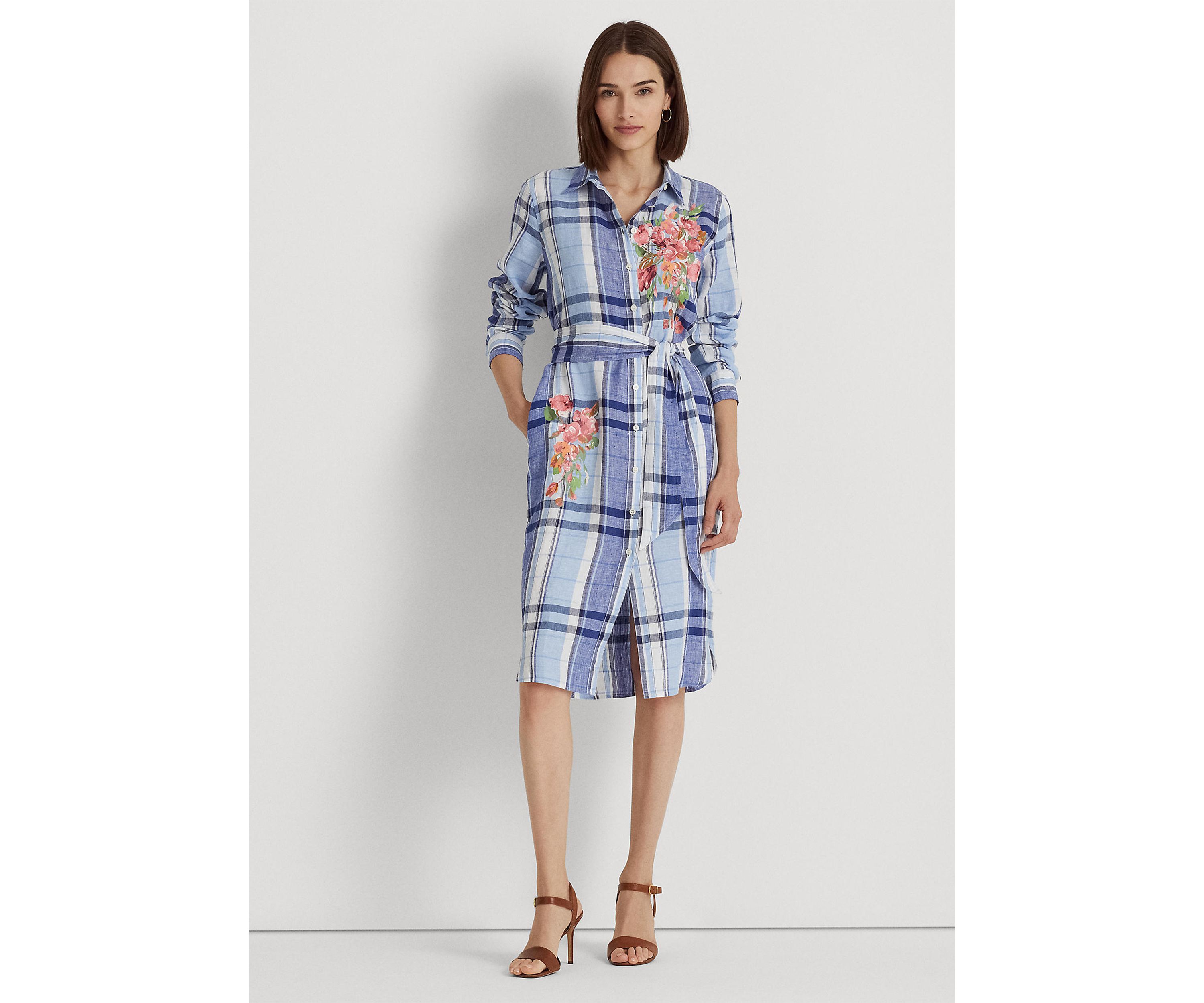 Floral & Plaid Linen Shirtdress