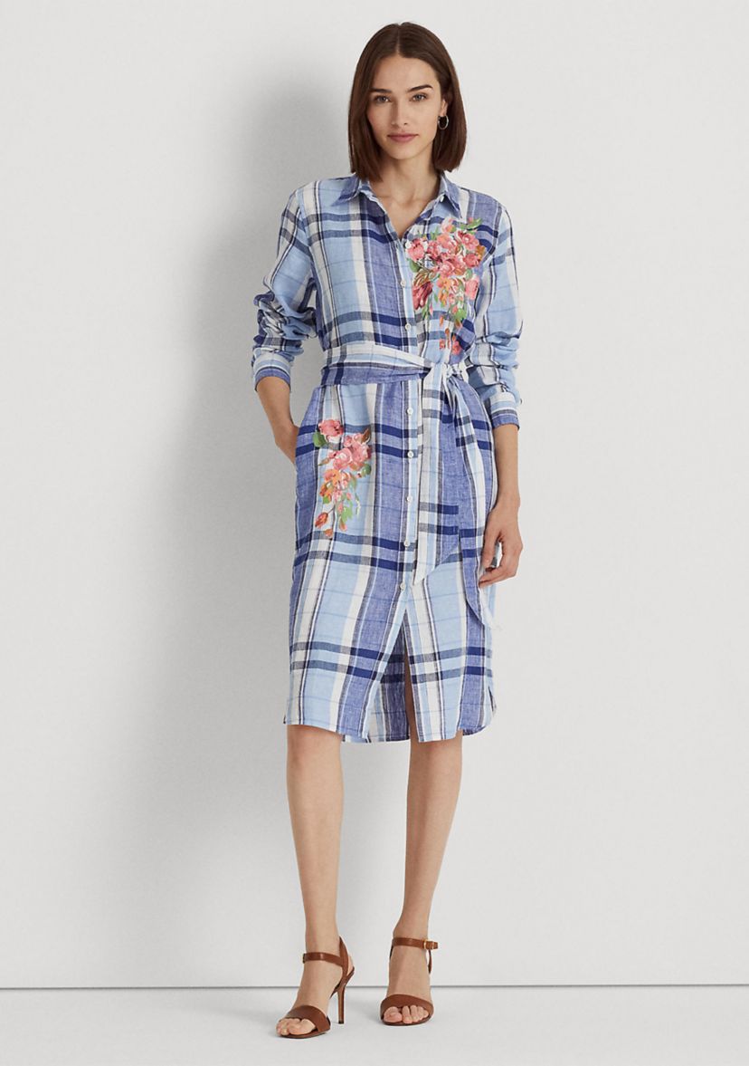 Floral & Plaid Linen Shirtdress