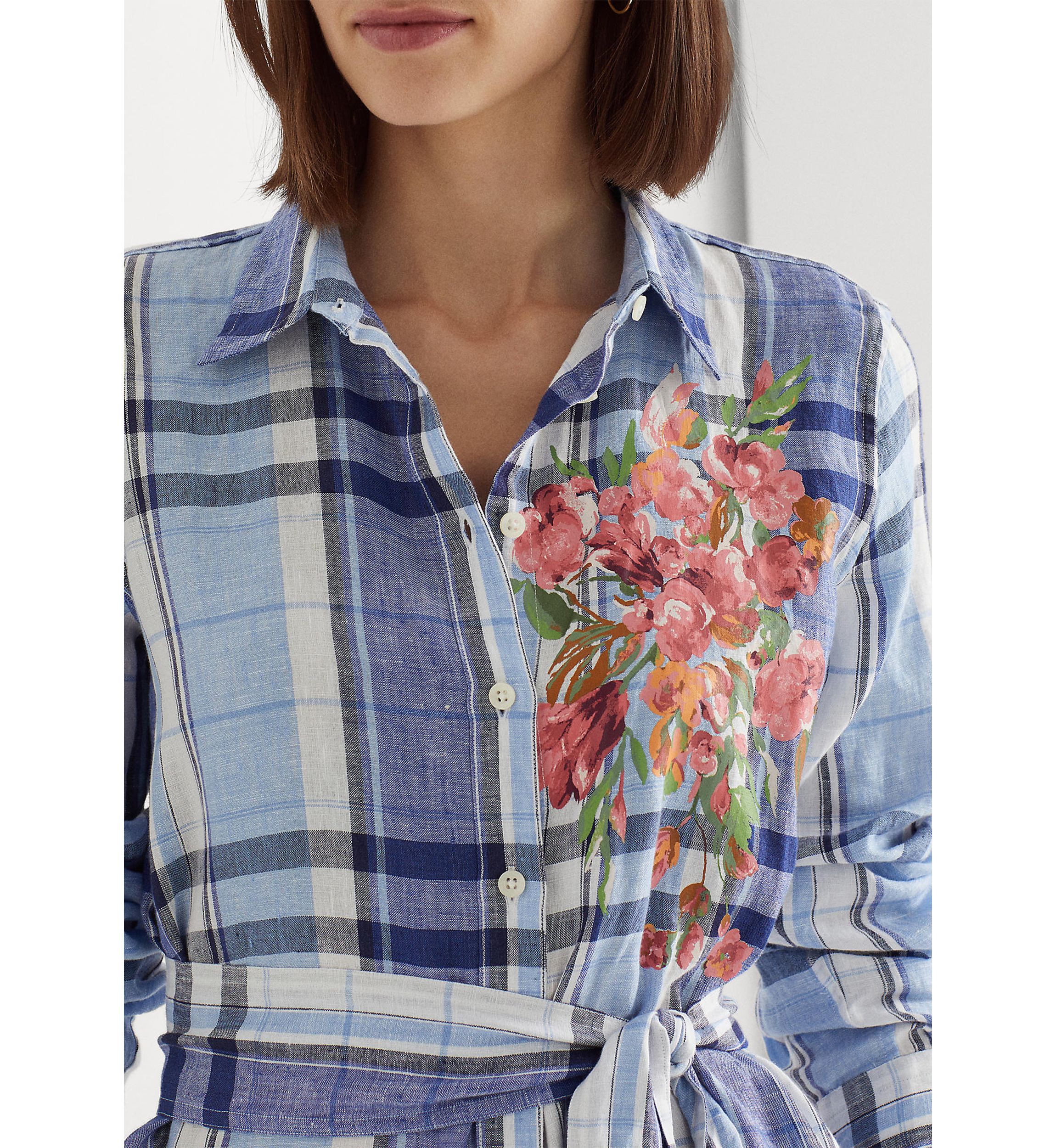 Floral & Plaid Linen Shirtdress