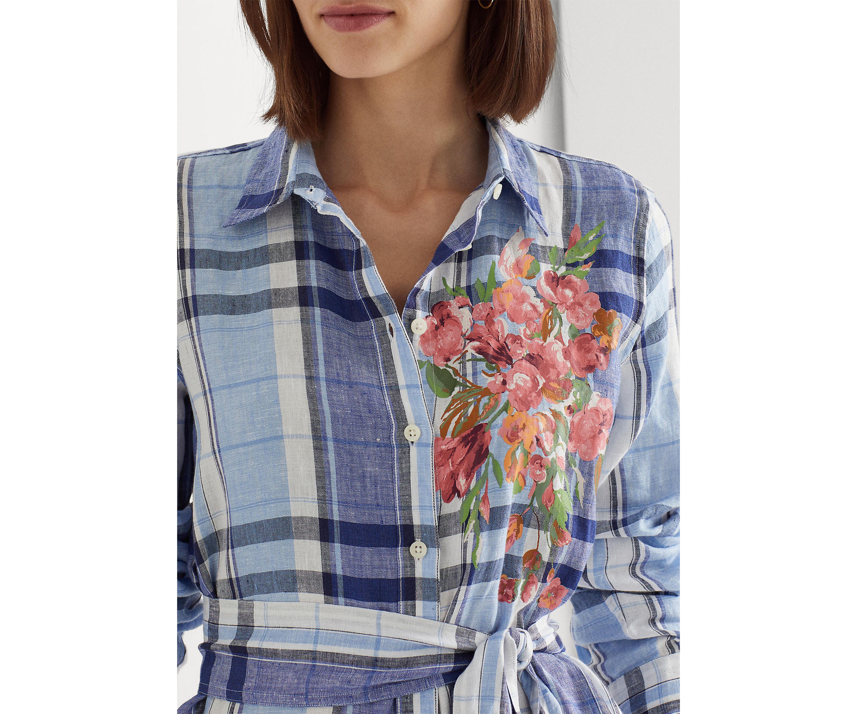 Floral & Plaid Linen Shirtdress