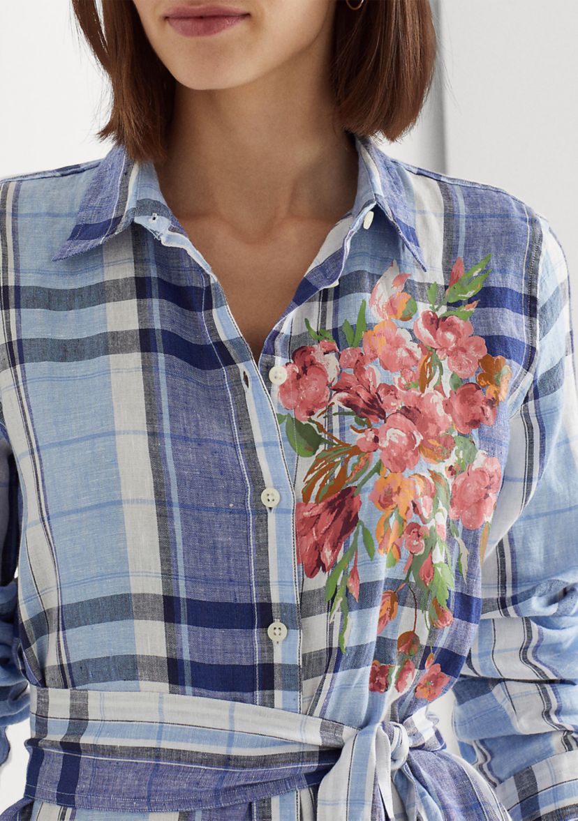 Floral & Plaid Linen Shirtdress