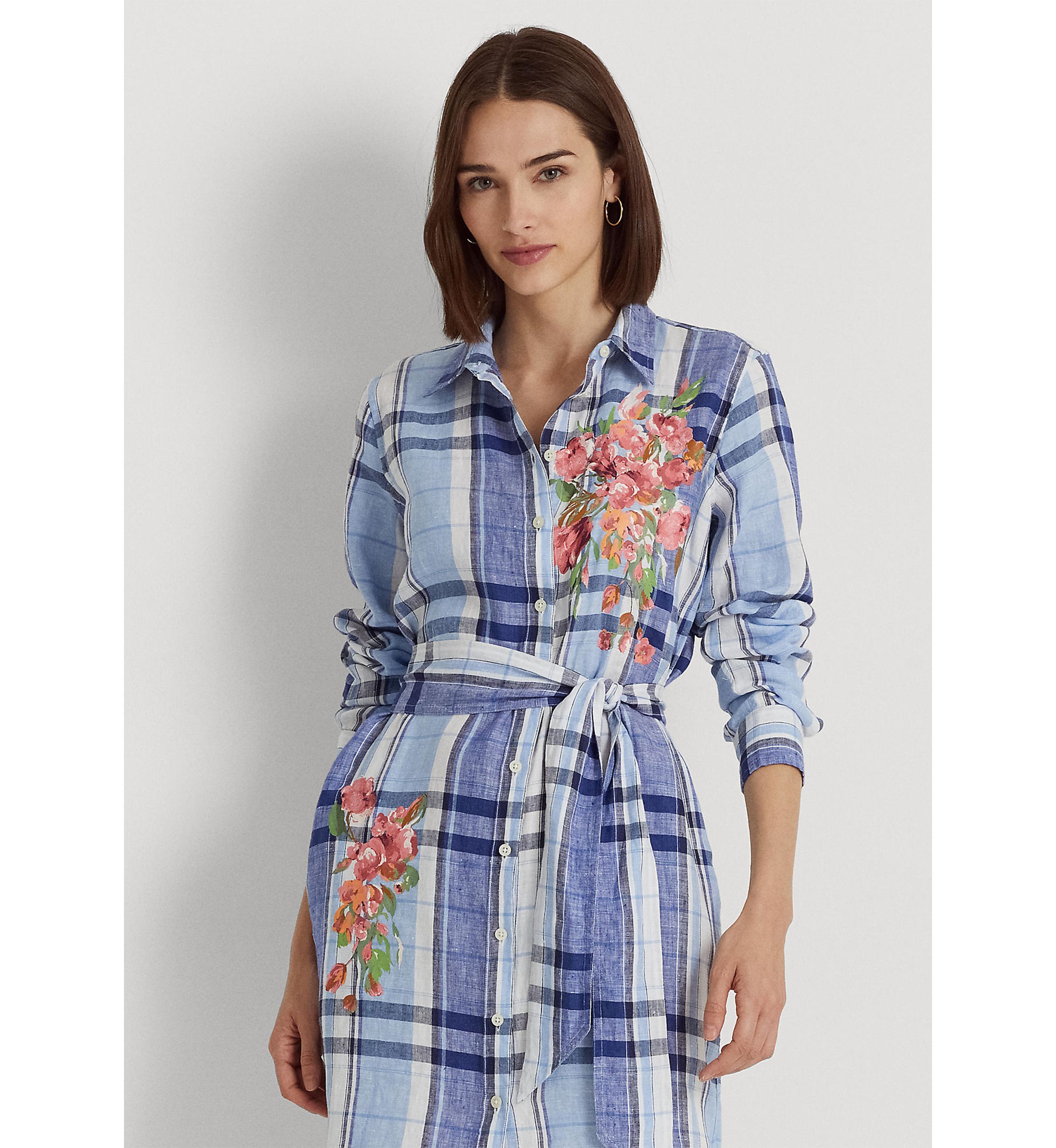 Floral & Plaid Linen Shirtdress