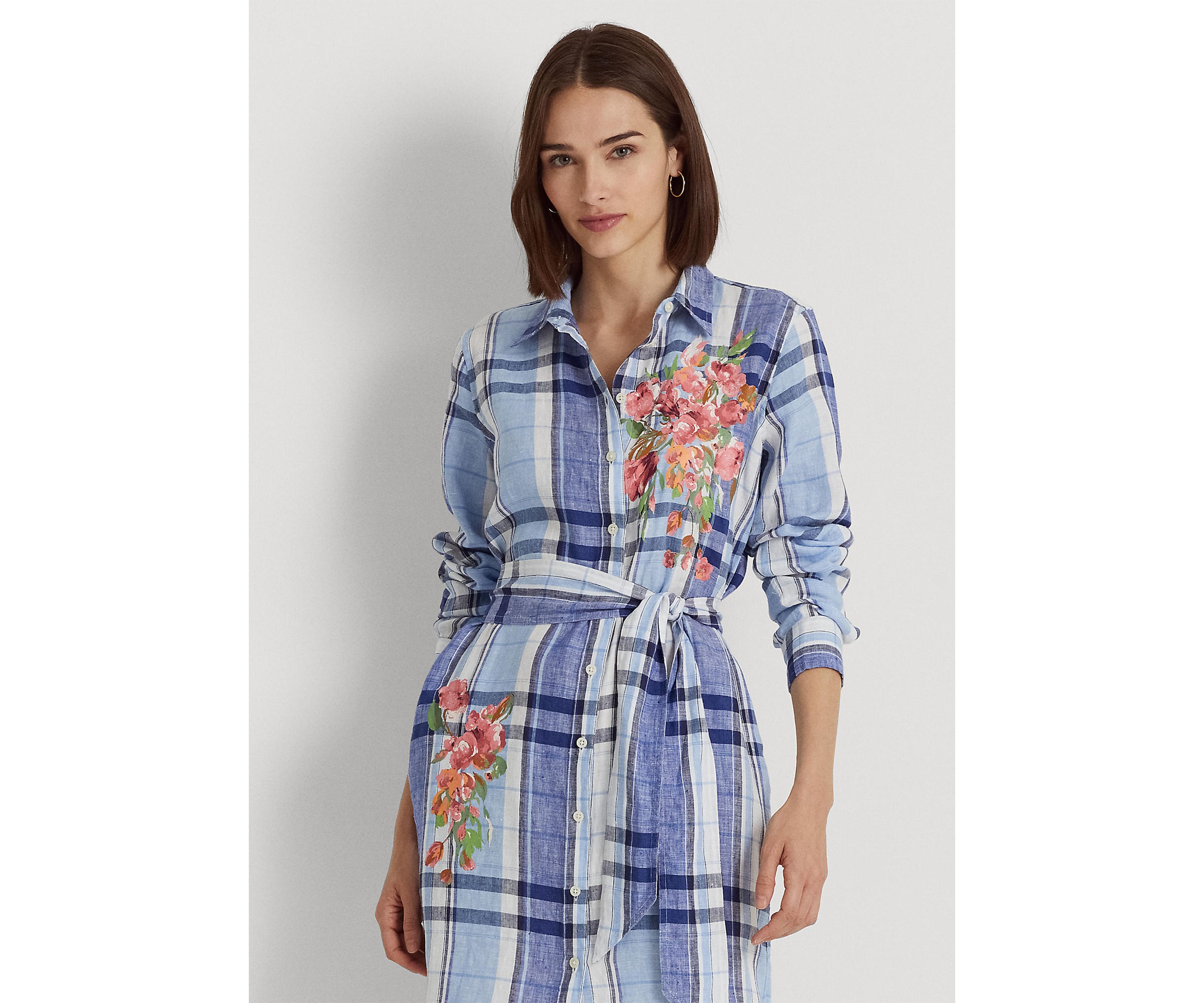 Floral & Plaid Linen Shirtdress