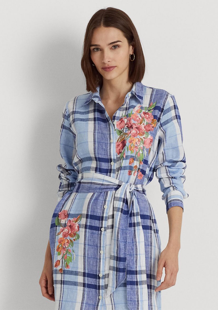 Floral & Plaid Linen Shirtdress