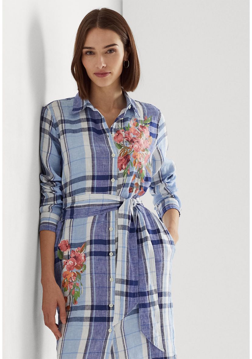 Floral & Plaid Linen Shirtdress