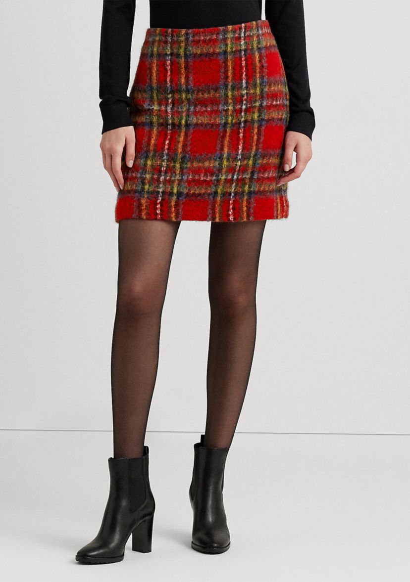 Plaid Mohair Pencil Mini Skirt