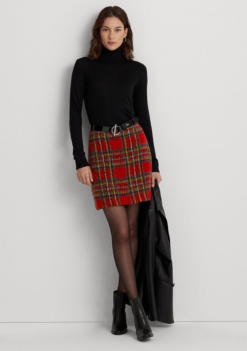 Plaid Mohair Pencil Mini Skirt