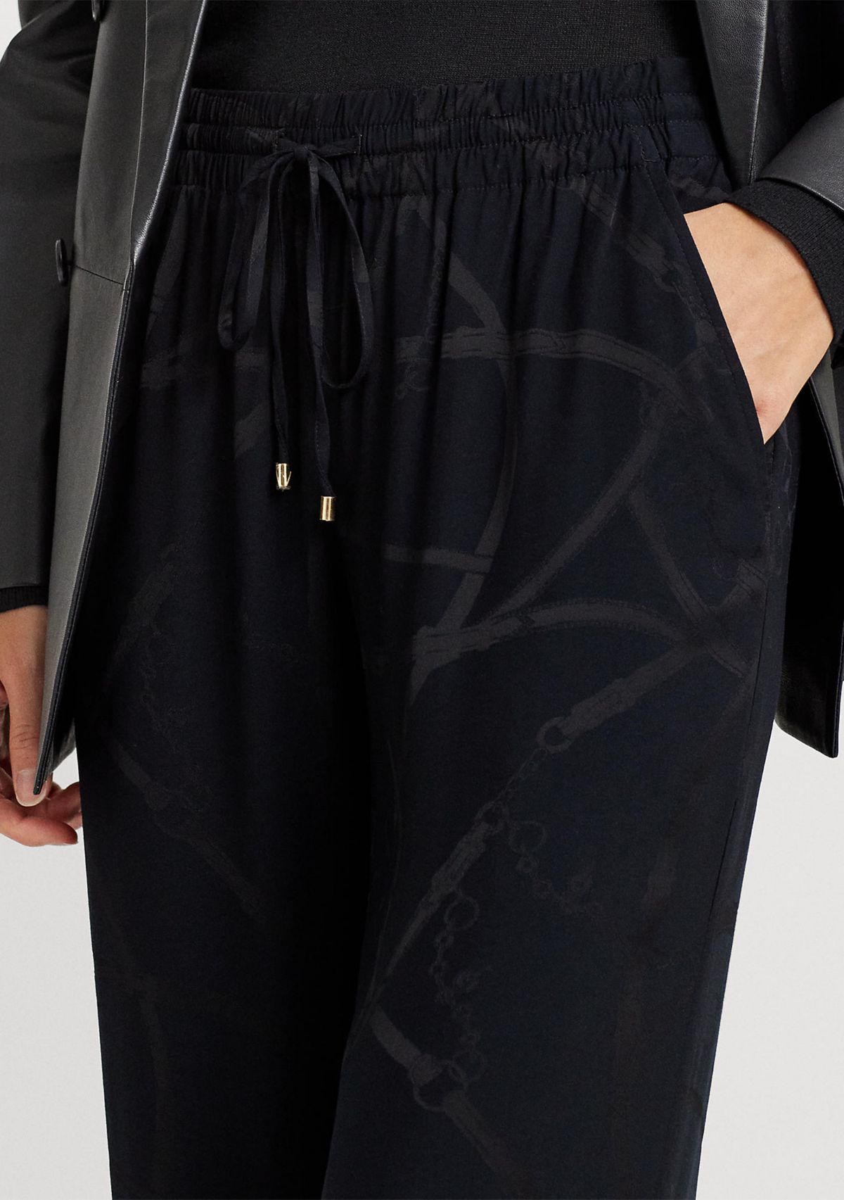 Belting-Motif Jacquard Wide-Leg Pants