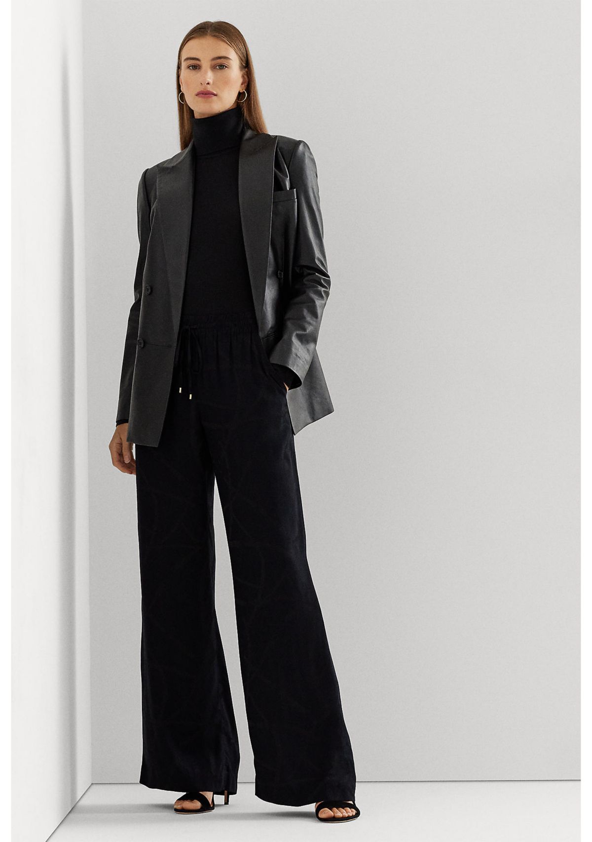 Belting-Motif Jacquard Wide-Leg Pants