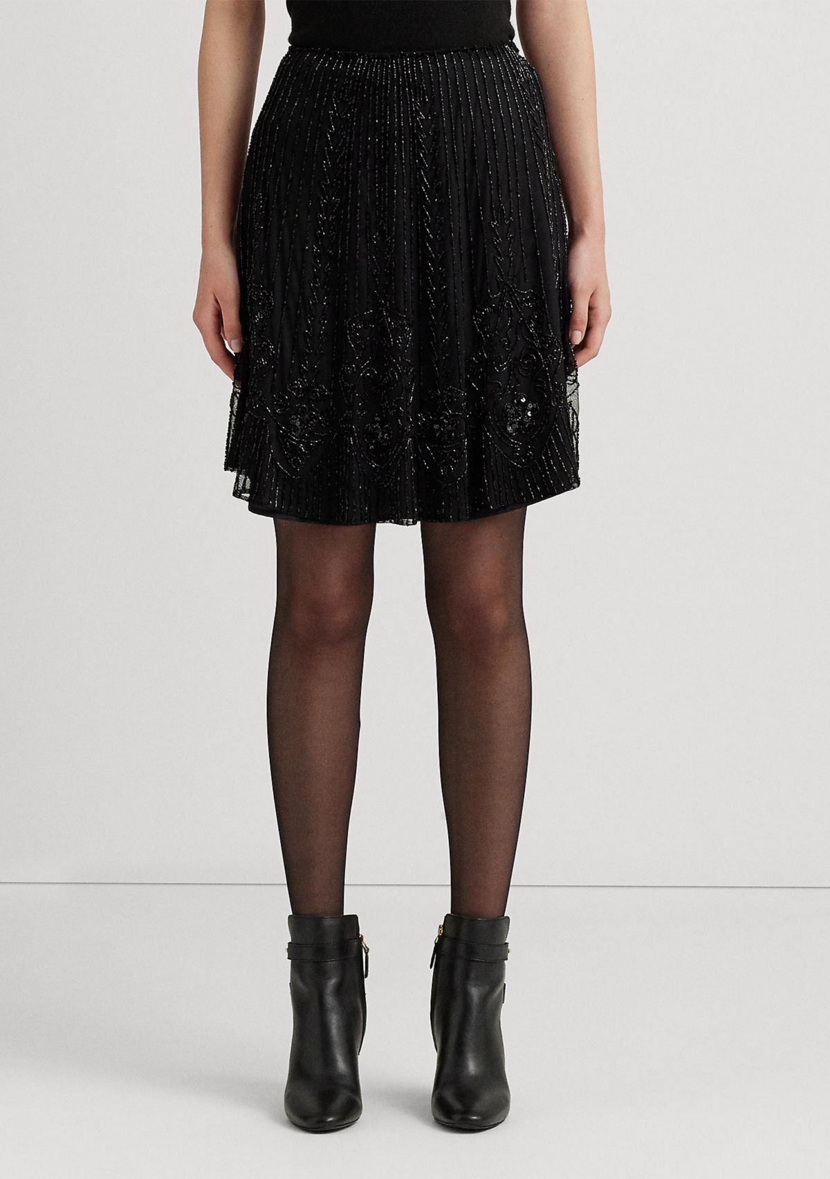 Beaded Mesh A-Line Skirt