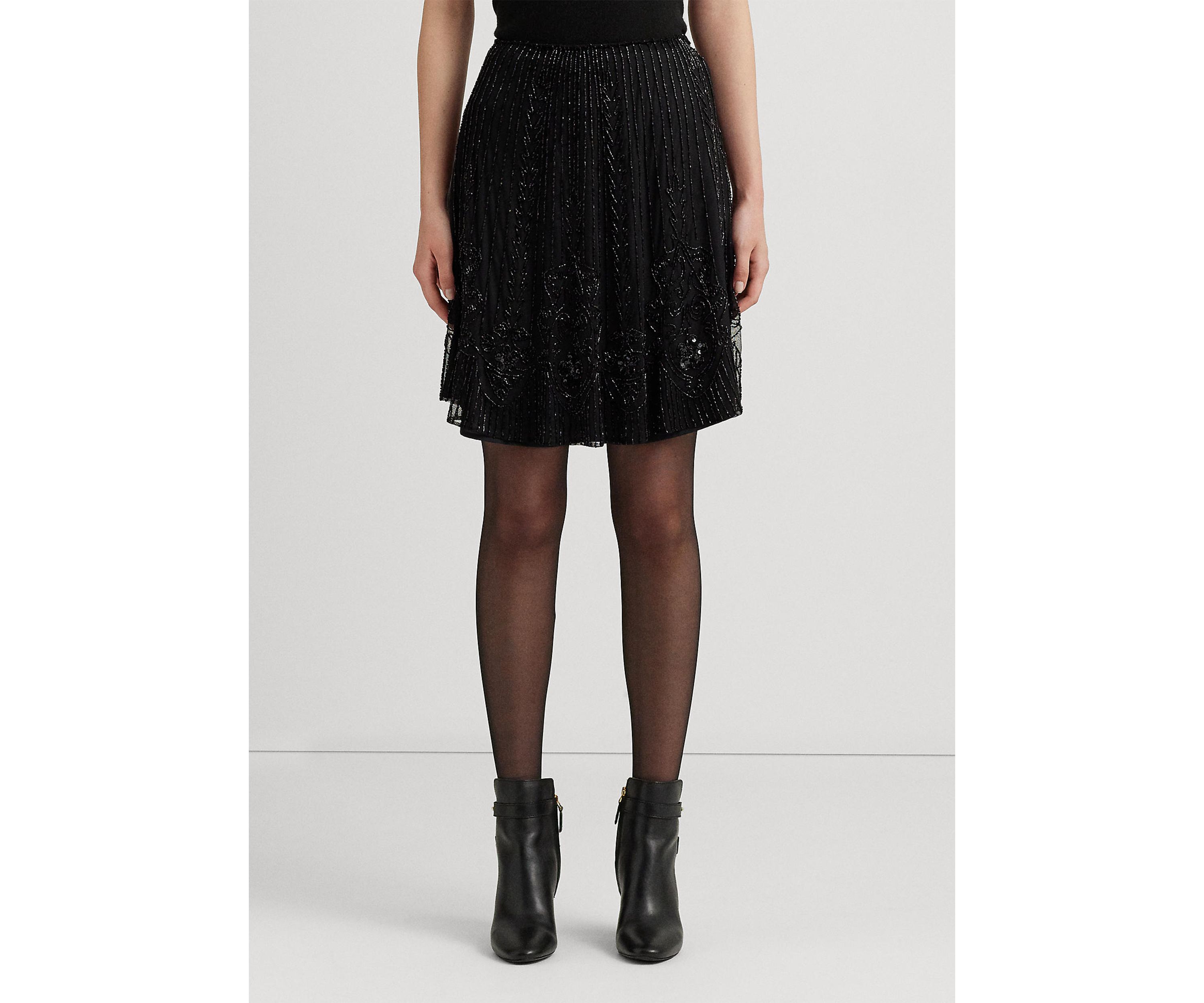 Beaded Mesh A-Line Skirt