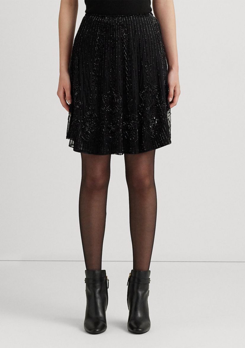 Beaded Mesh A-Line Skirt
