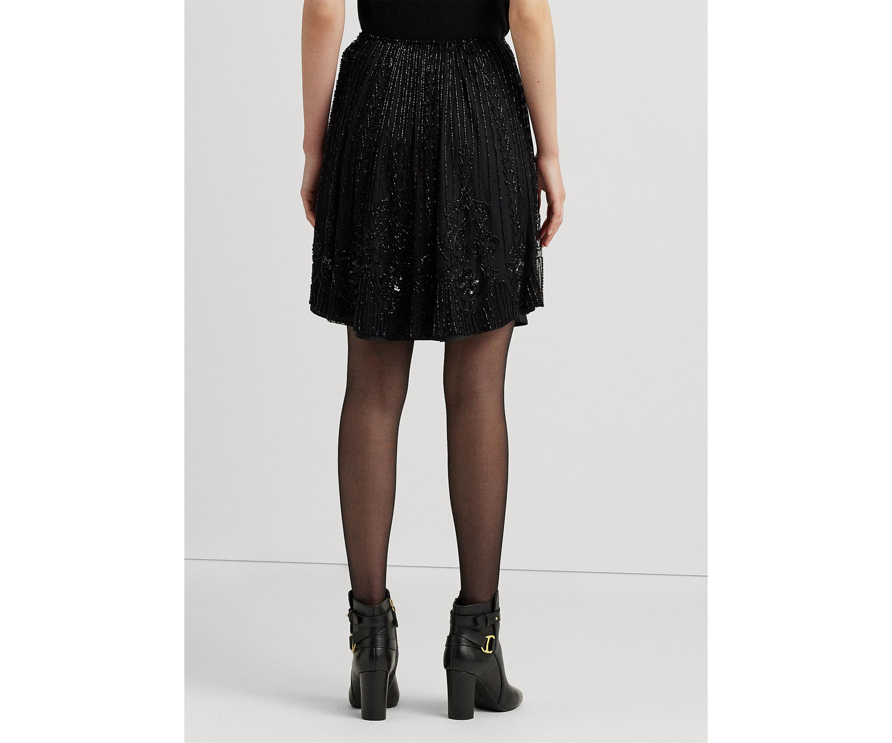 Beaded Mesh A-Line Skirt