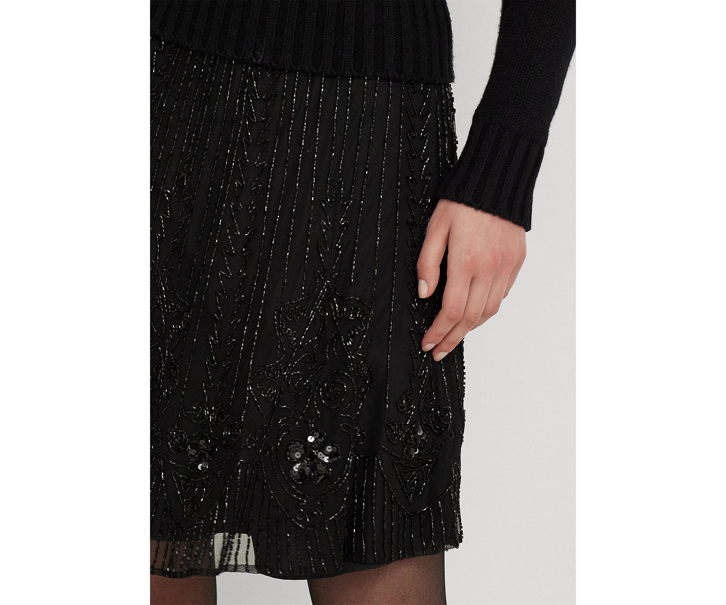 Beaded Mesh A-Line Skirt