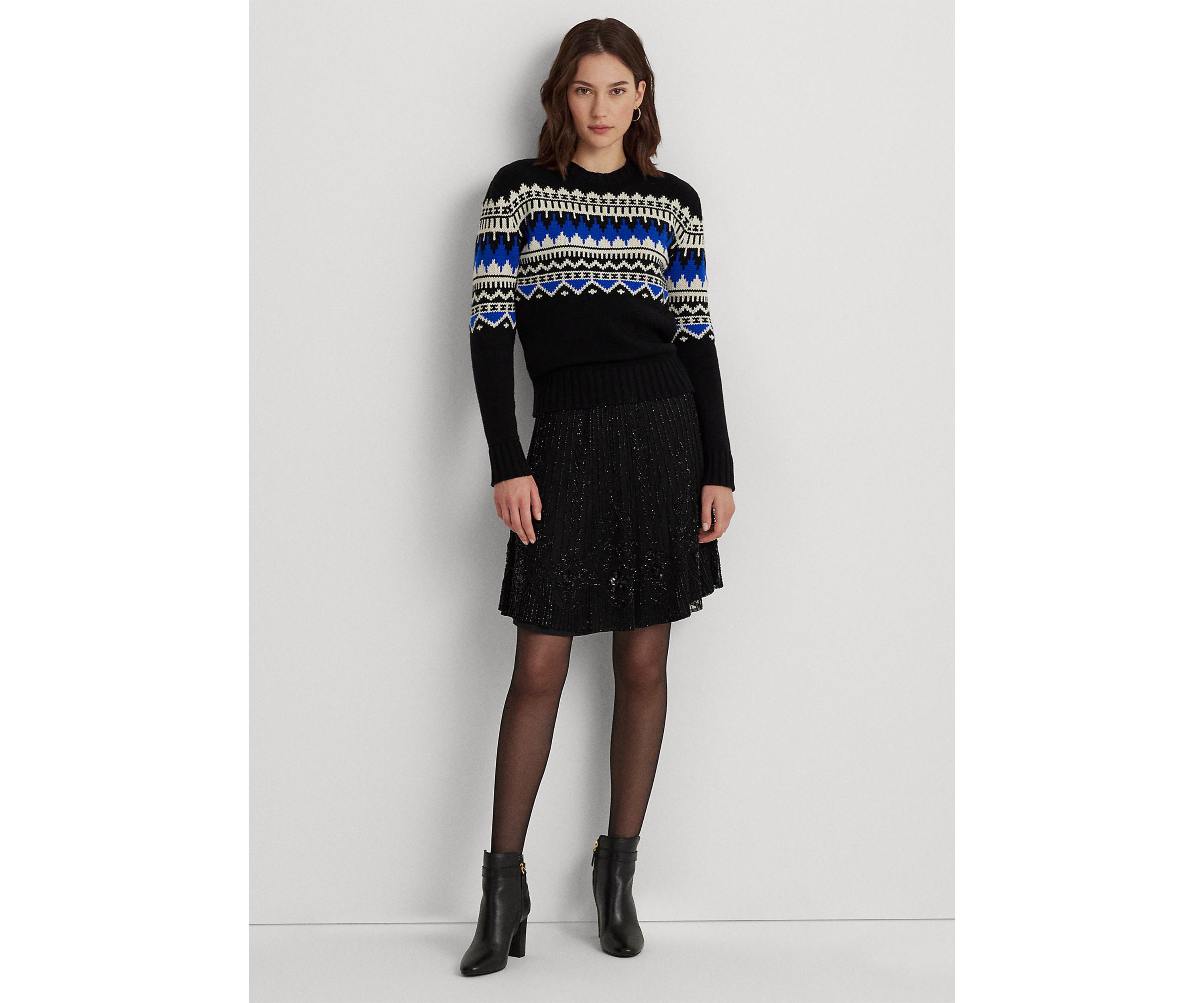 Beaded Mesh A-Line Skirt