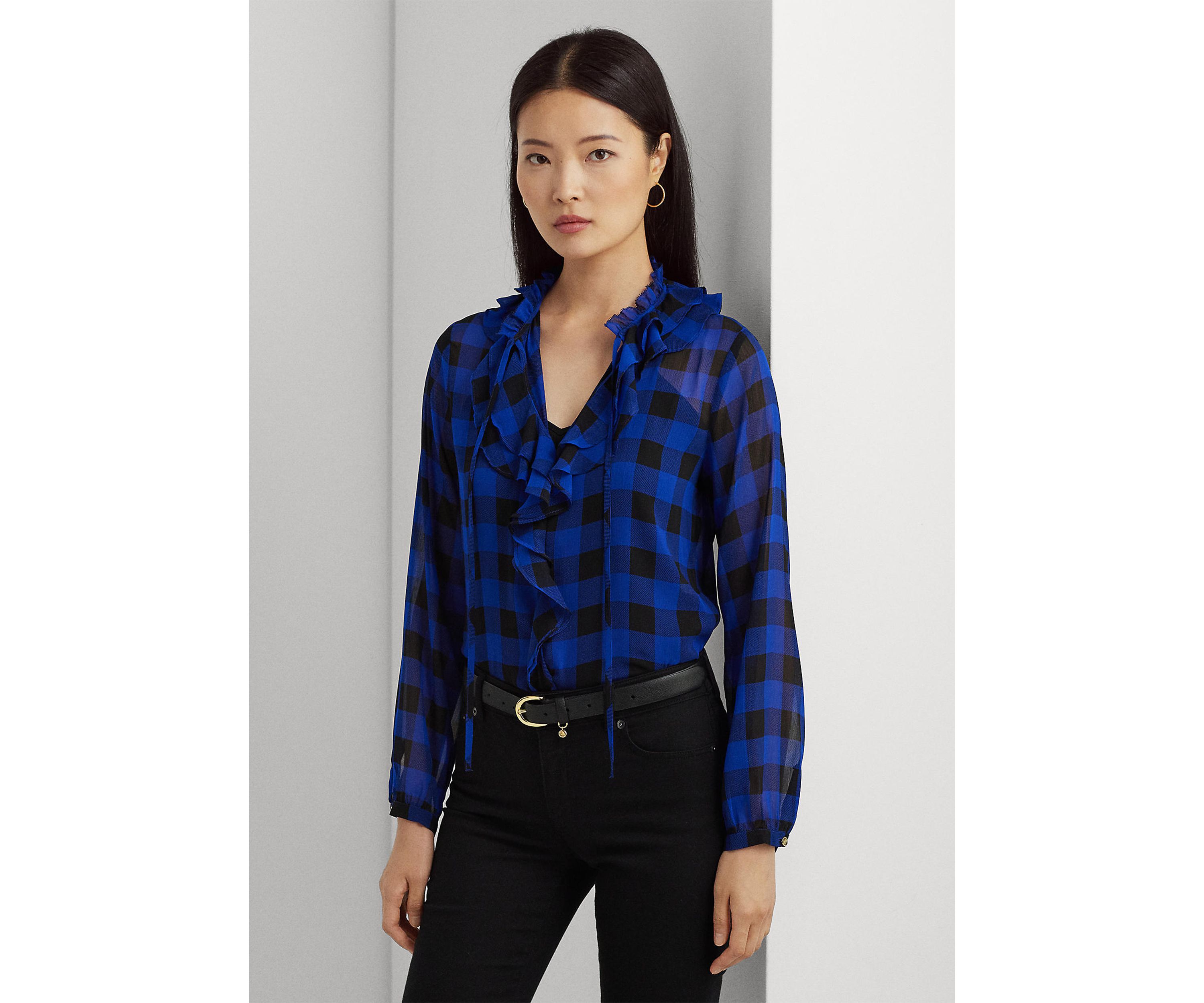 Buffalo Check Ruffled Georgette Blouse