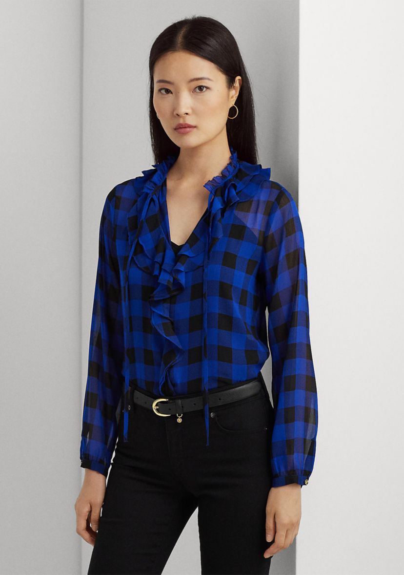 Buffalo Check Ruffled Georgette Blouse