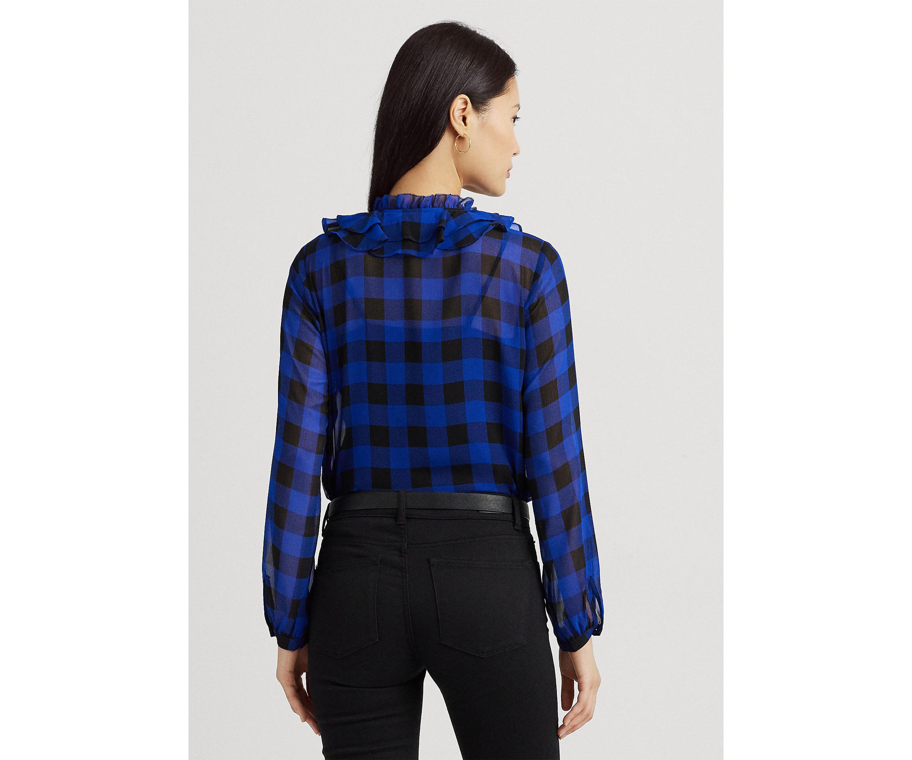 Buffalo Check Ruffled Georgette Blouse