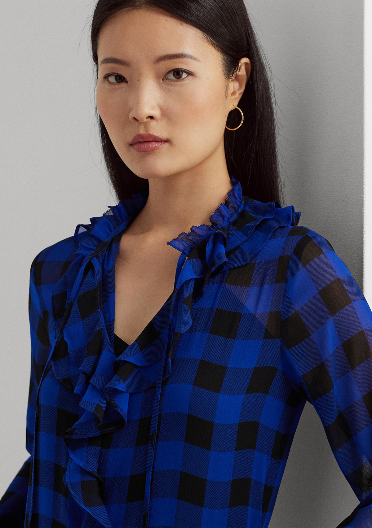 Buffalo Check Ruffled Georgette Blouse