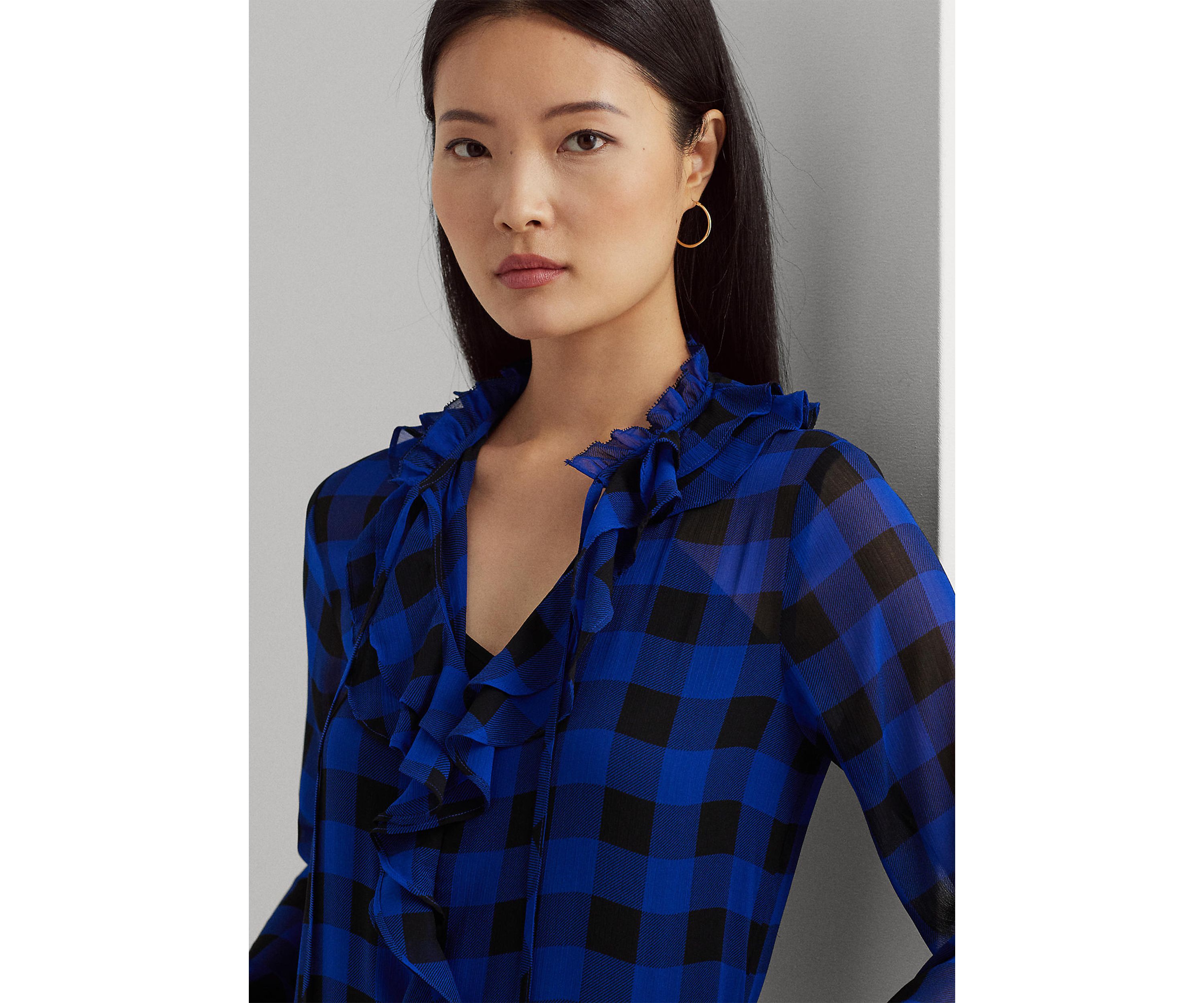 Buffalo Check Ruffled Georgette Blouse