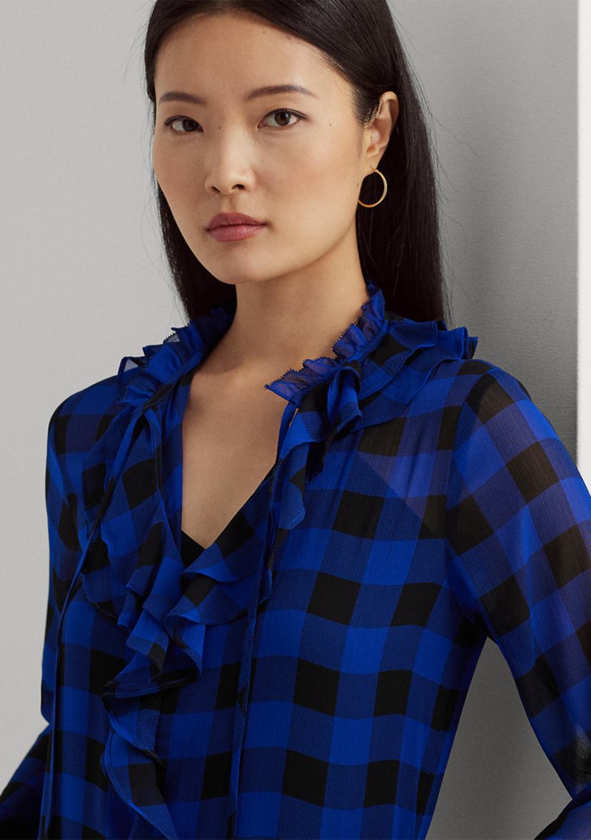Buffalo Check Ruffled Georgette Blouse