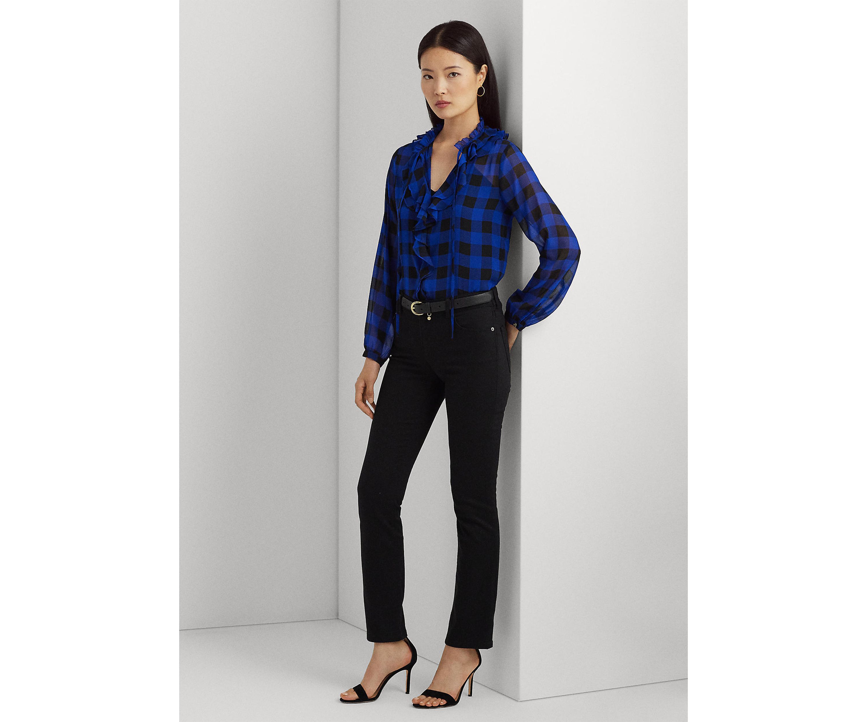 Buffalo Check Ruffled Georgette Blouse