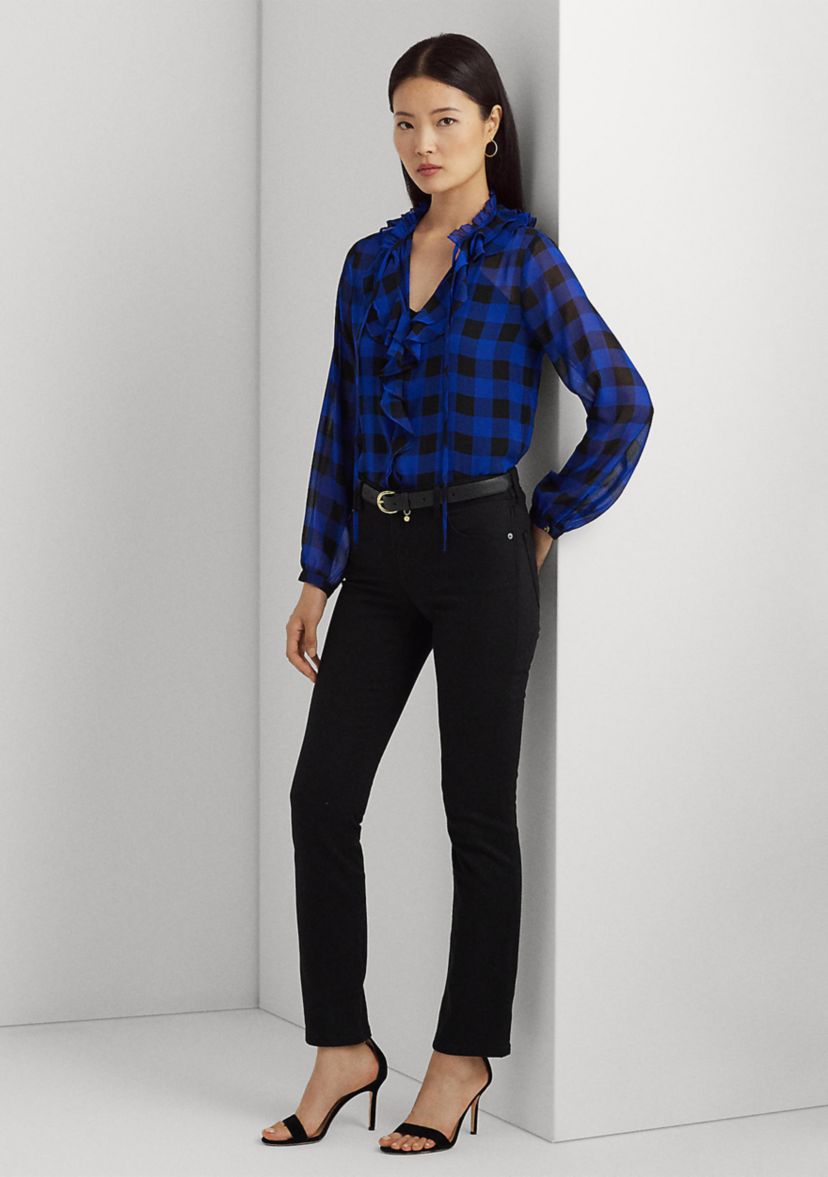 Buffalo Check Ruffled Georgette Blouse
