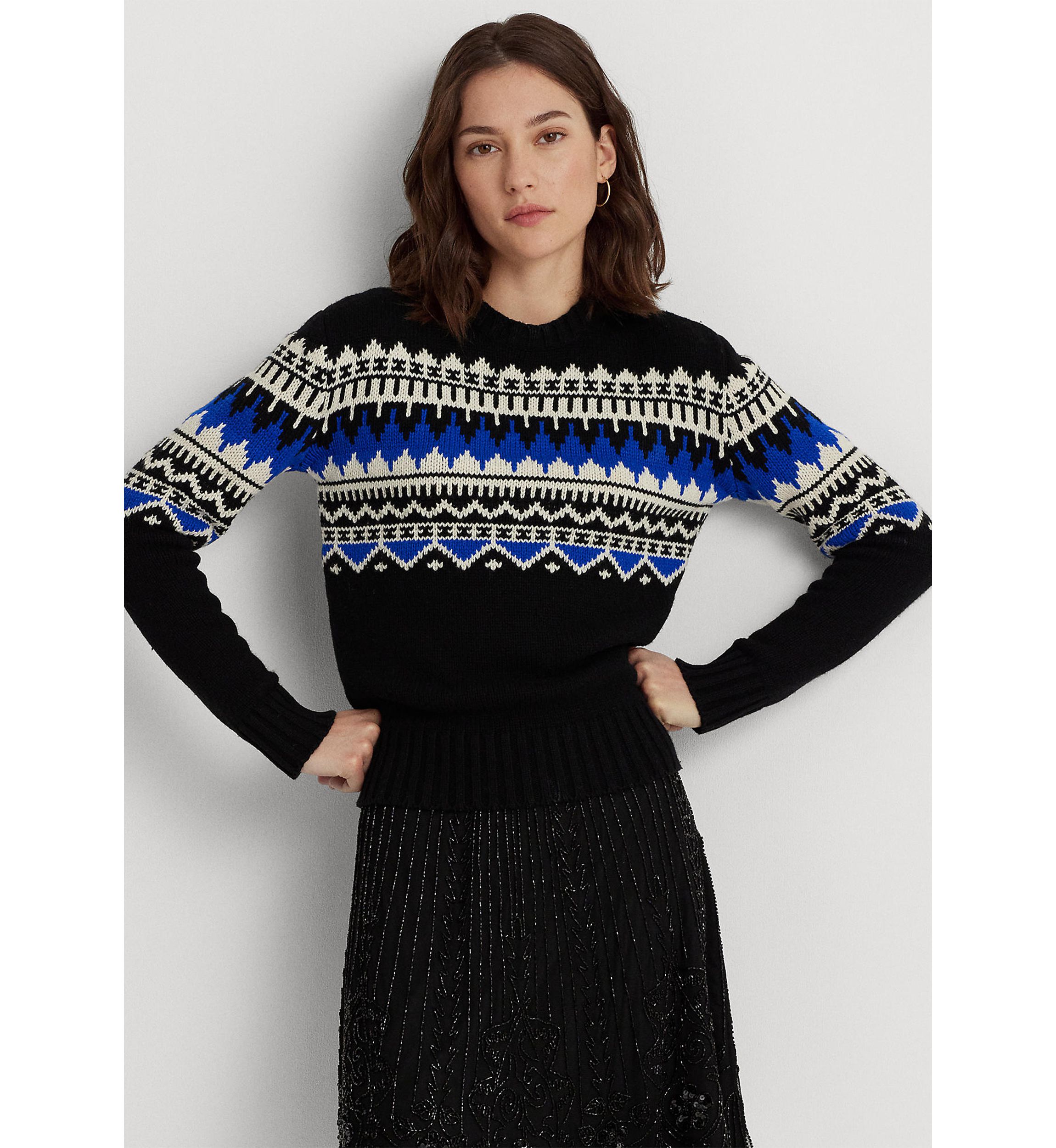 Fair Isle Wool Blend Crew Neck Sweater