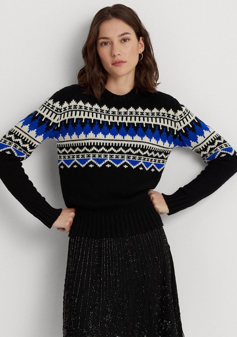 Fair Isle Wool Blend Crew Neck Sweater