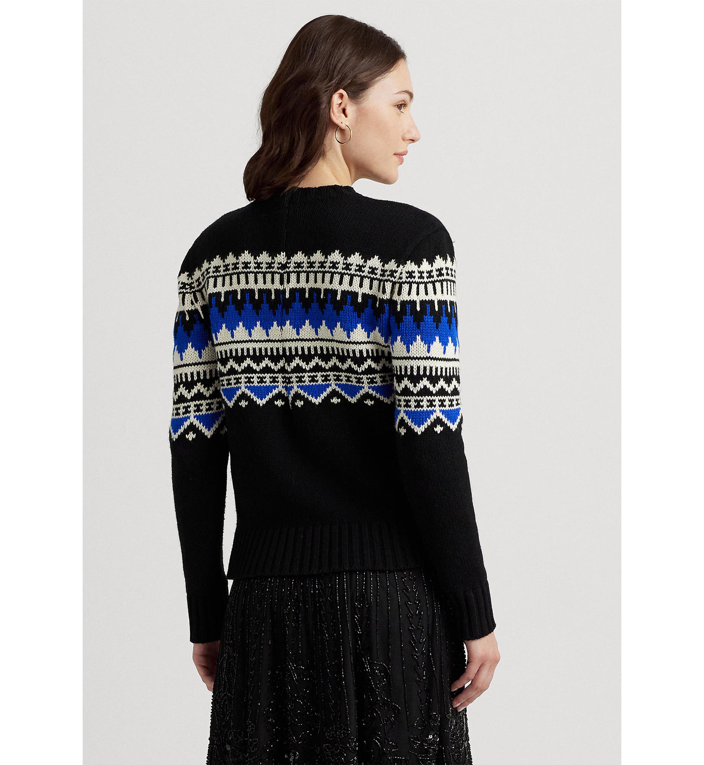 Fair Isle Wool Blend Crew Neck Sweater
