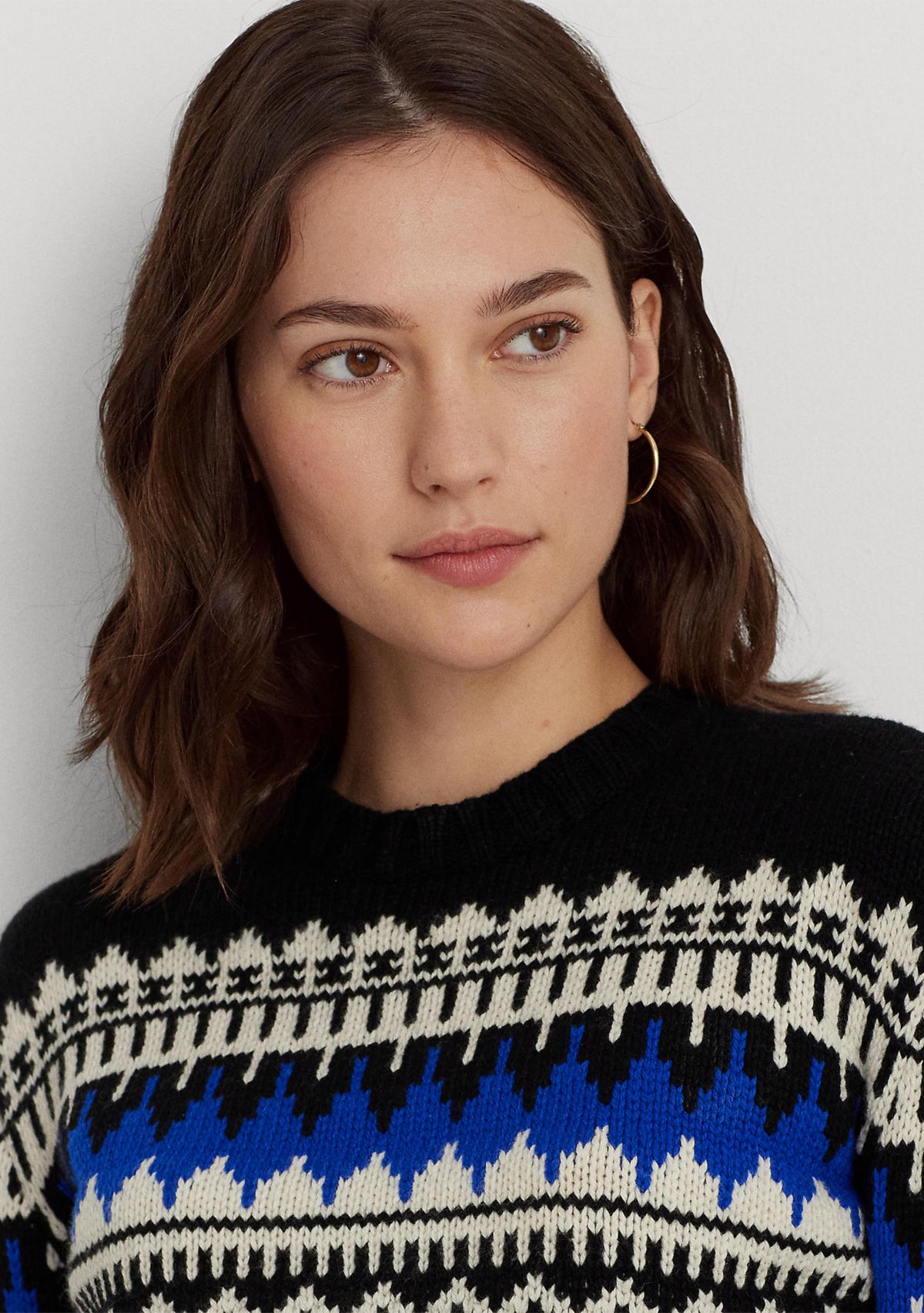 Fair Isle Wool Blend Crew Neck Sweater