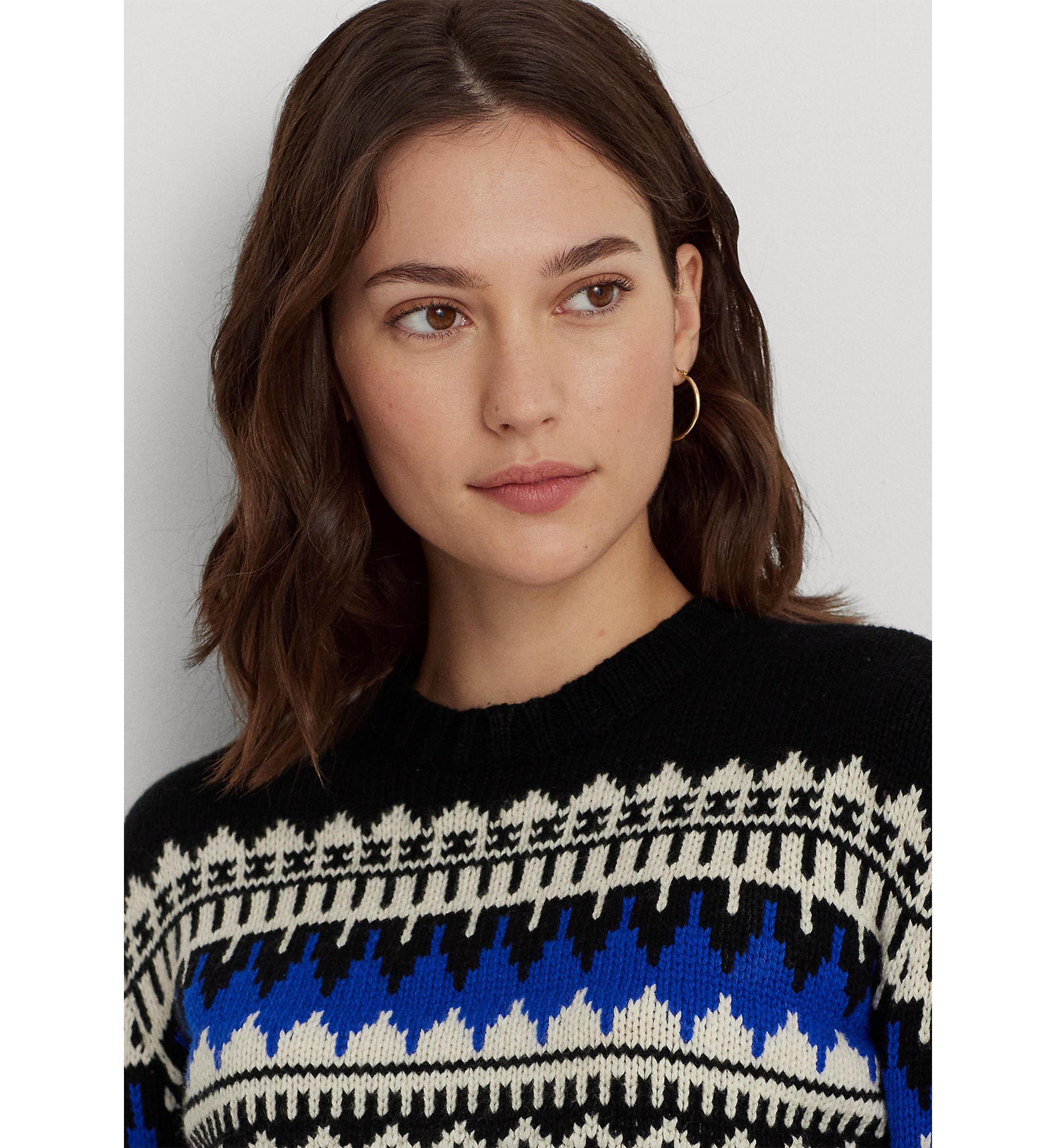 Fair Isle Wool Blend Crew Neck Sweater