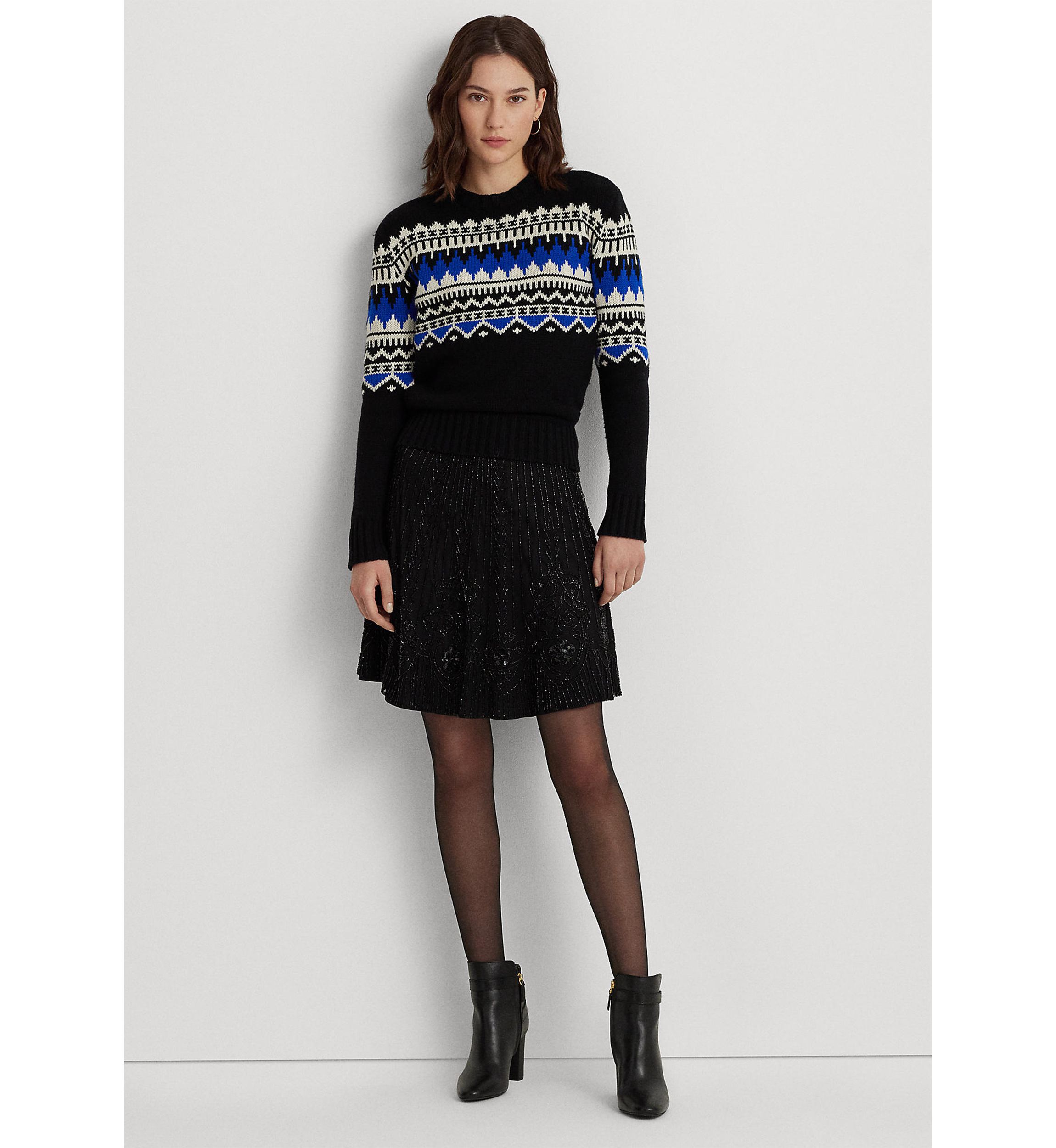 Fair Isle Wool Blend Crew Neck Sweater