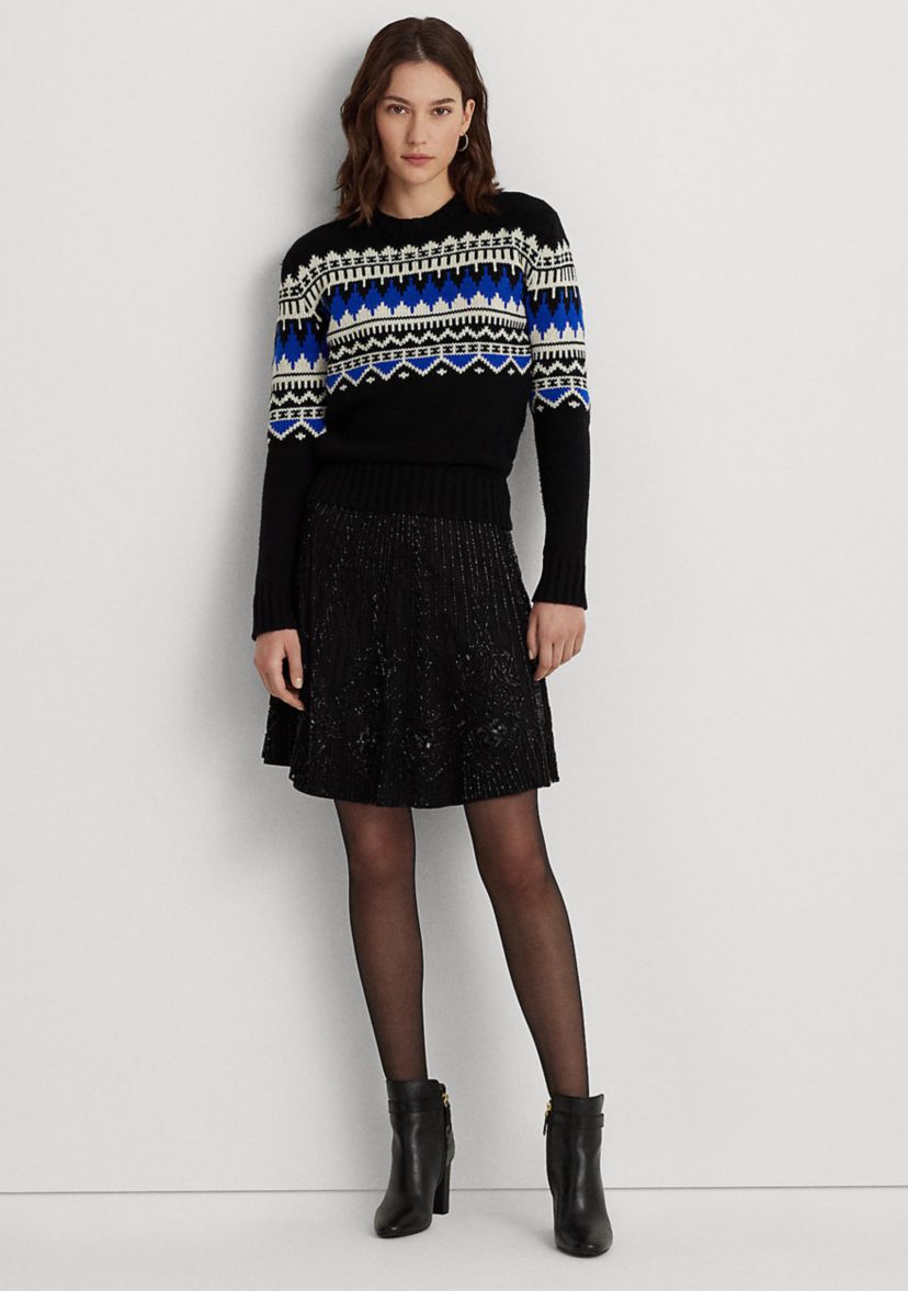 Fair Isle Wool Blend Crew Neck Sweater