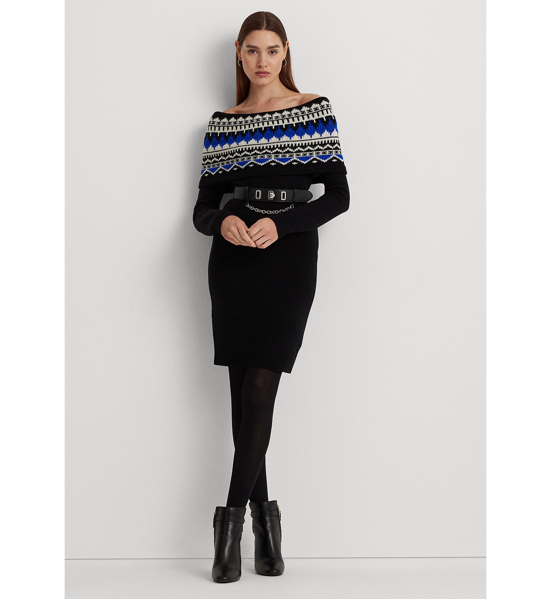 Fair Isle Off the Shoulder Sweater Dress