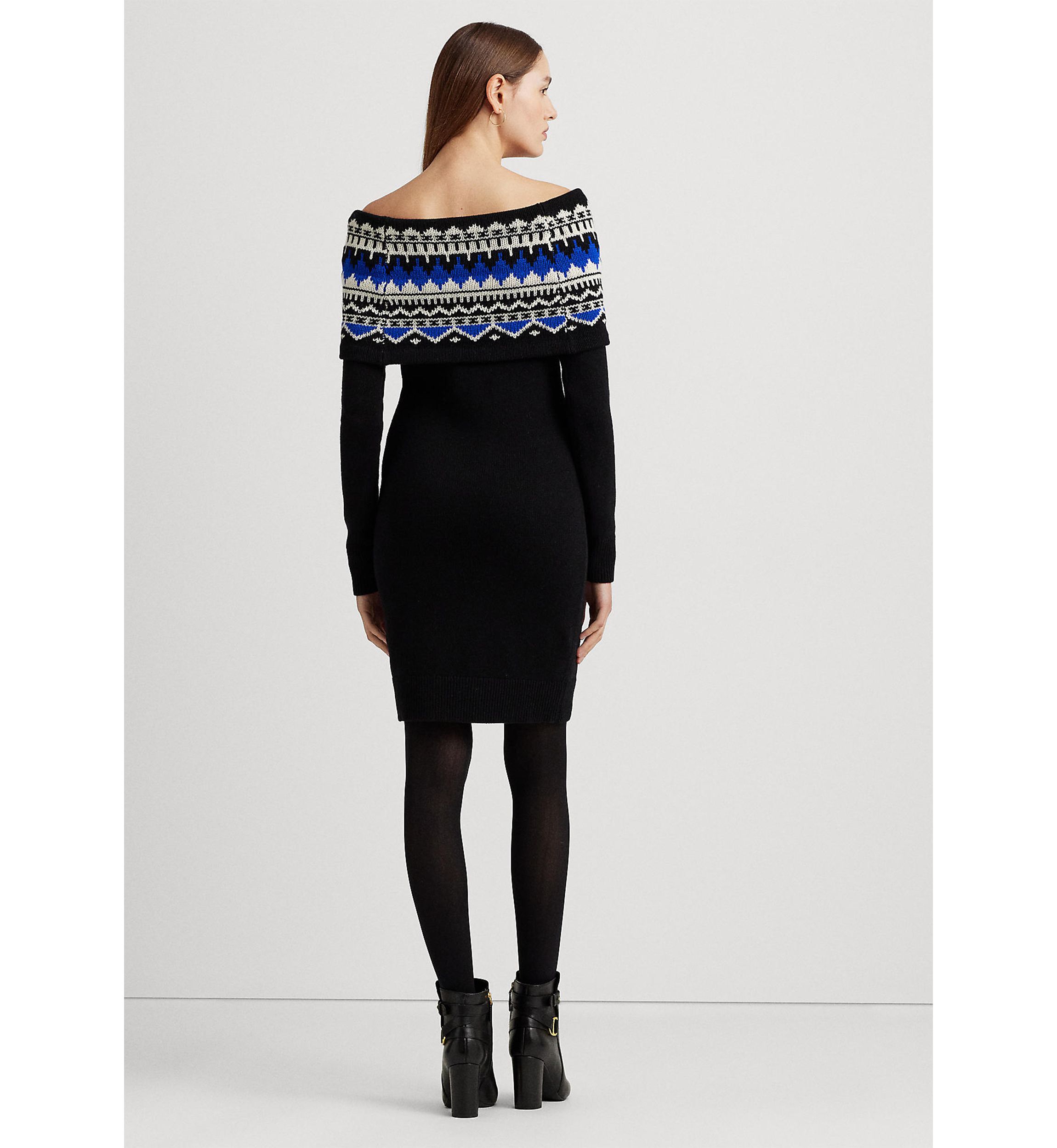 Fair Isle Off the Shoulder Sweater Dress