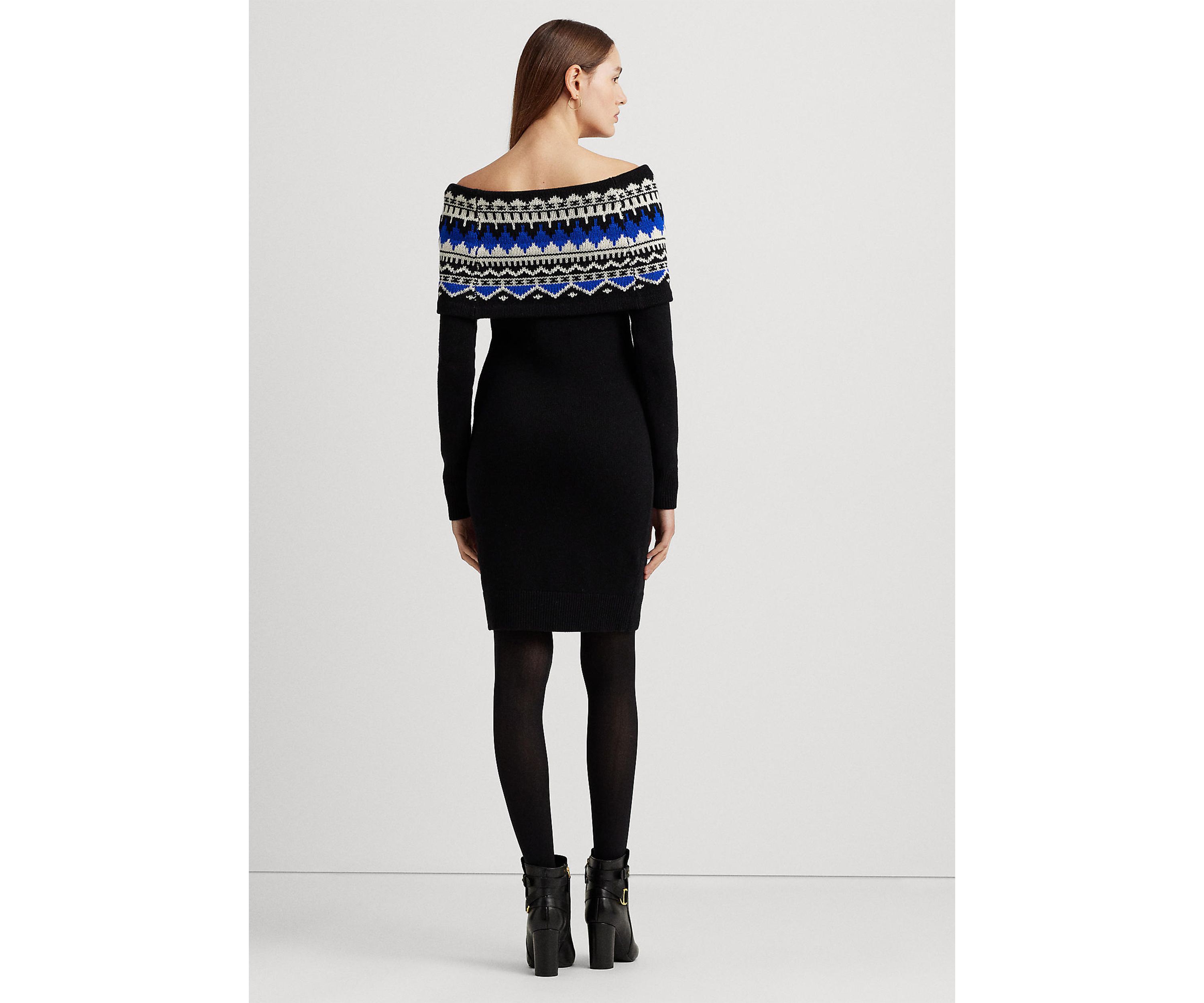 Fair Isle Off the Shoulder Sweater Dress