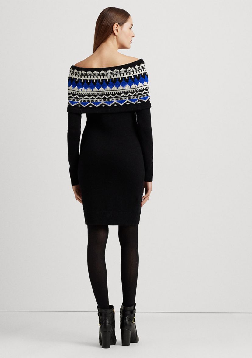 Fair Isle Off the Shoulder Sweater Dress