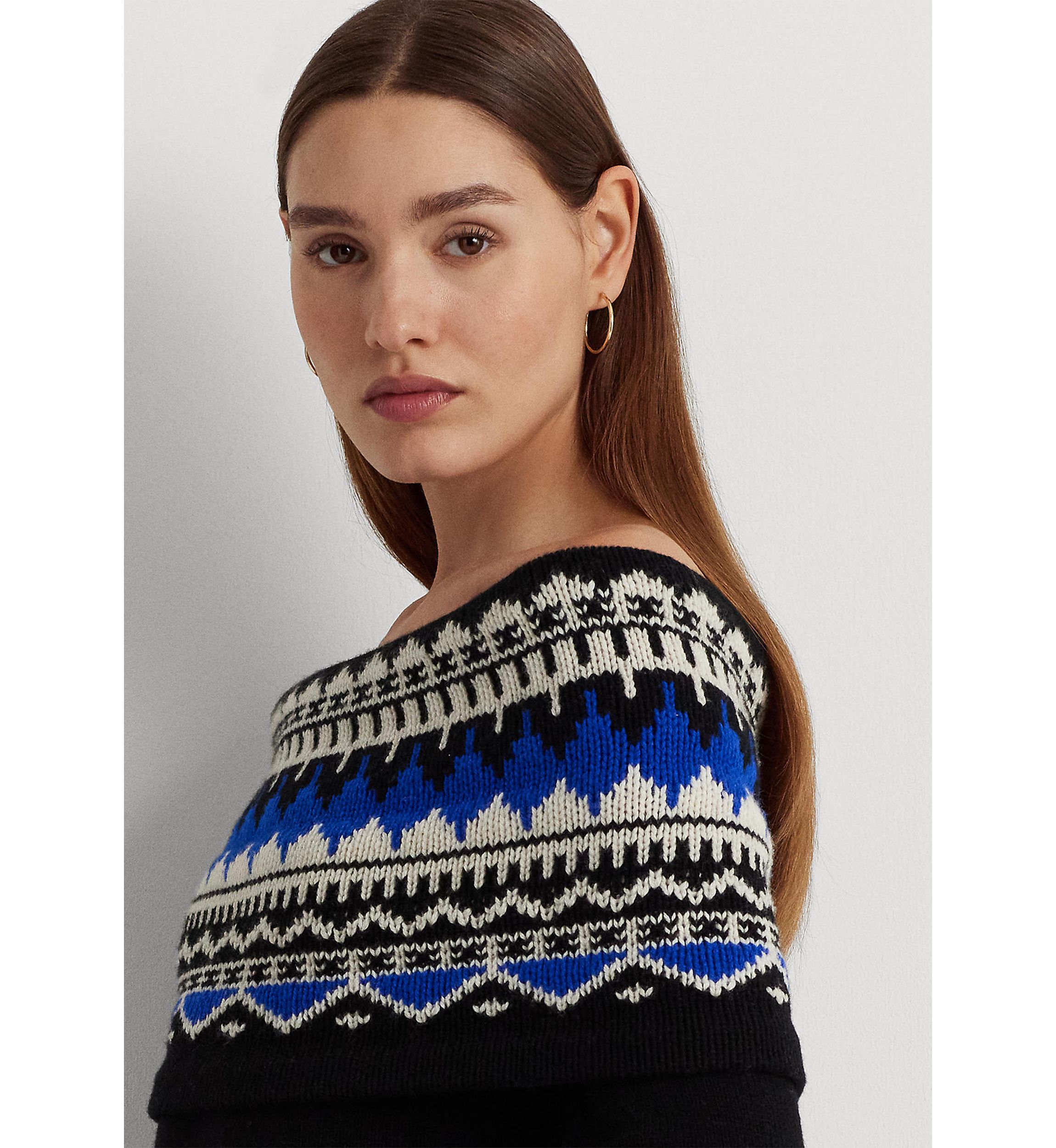 Fair Isle Off the Shoulder Sweater Dress