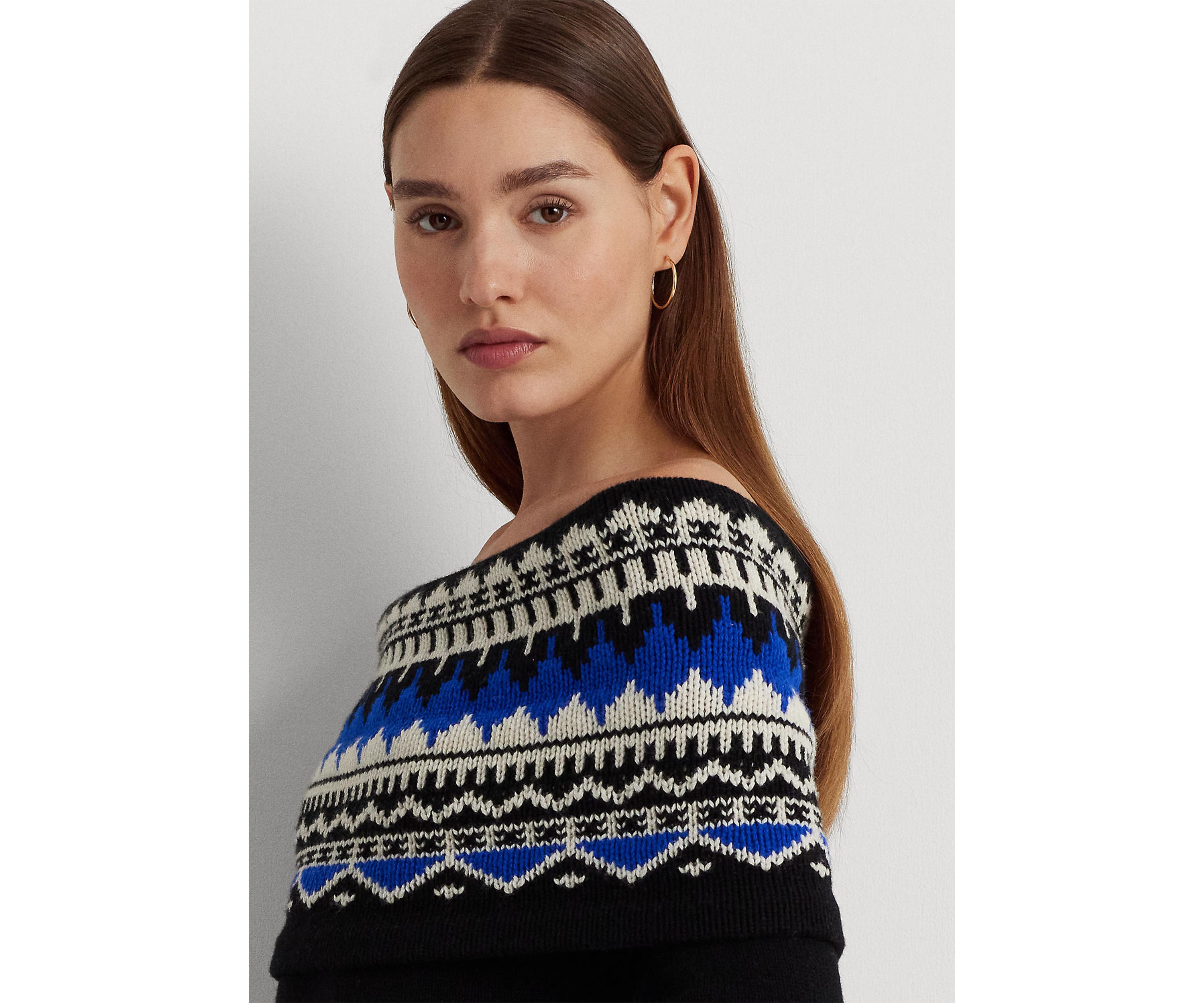 Fair Isle Off the Shoulder Sweater Dress